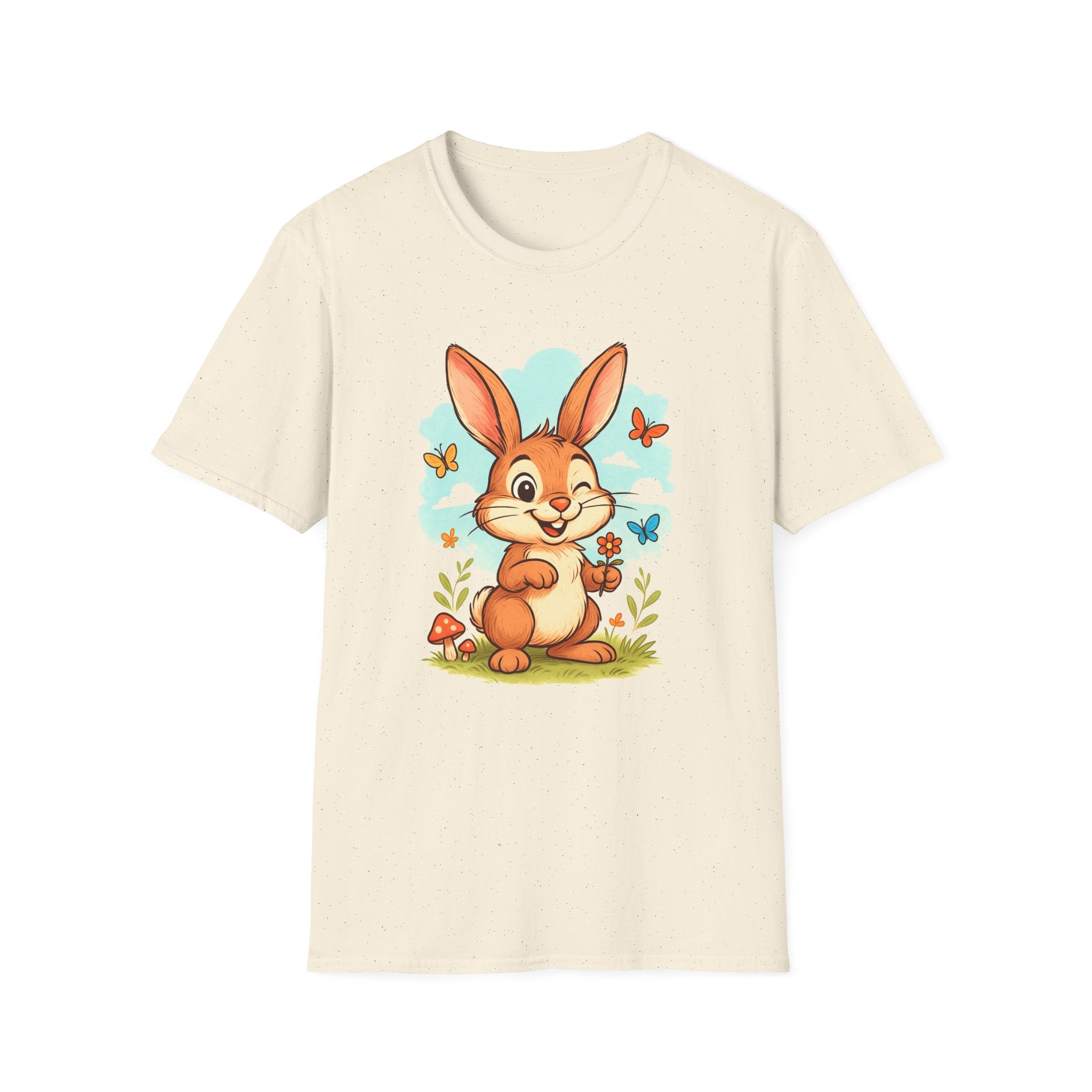Cute Bunny Tee — Cartoon Rabbit with Butterflies Kids Easter Shirt