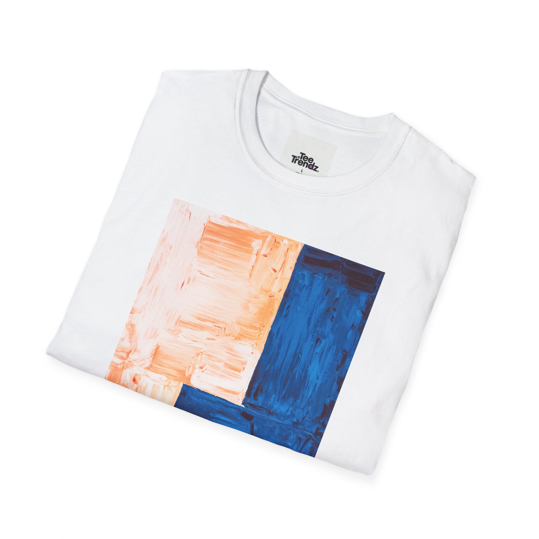 Abstract Color Block T-Shirt — Blue & Peach Modern Art Tee