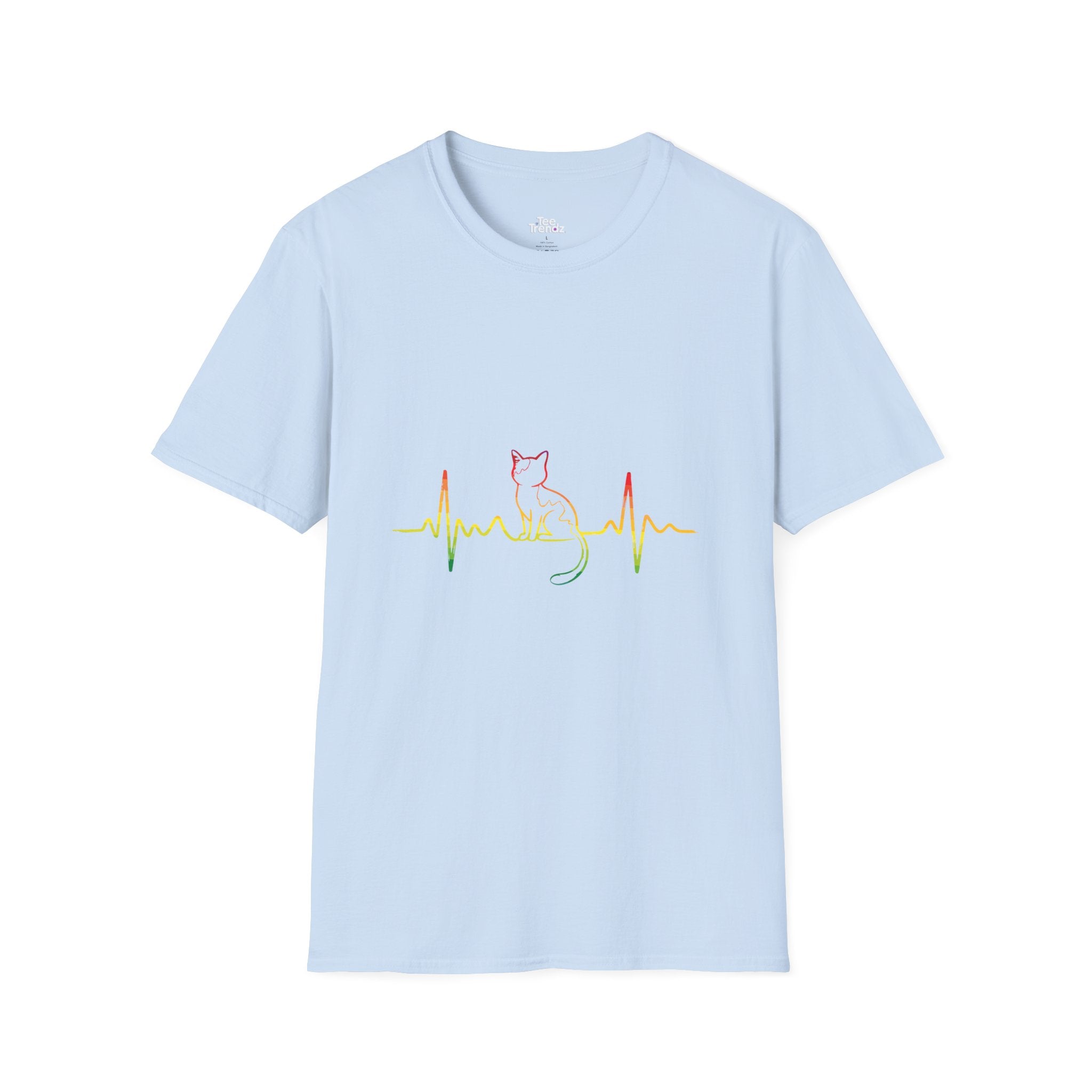 Cat Heartbeat T-Shirt — Rasta Outline Cat EKG Tee