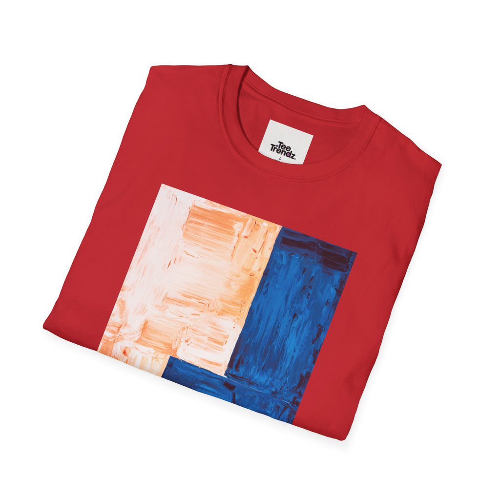 Abstract Color Block T-Shirt — Blue & Peach Modern Art Tee