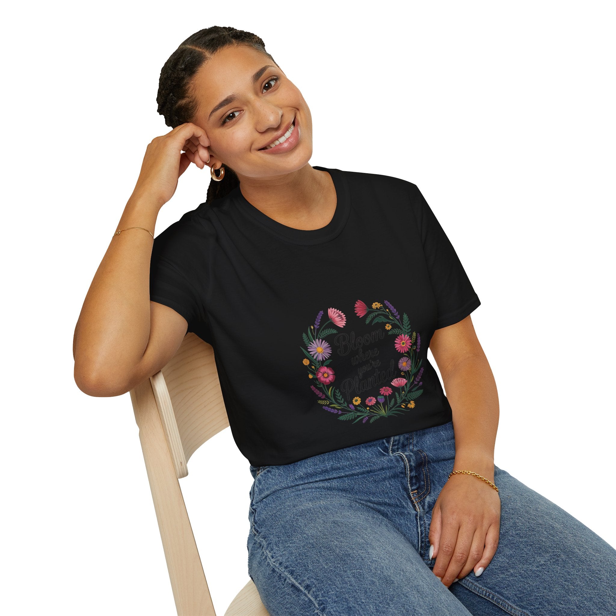Bloom Where You’re Planted Floral T‑Shirt — Inspirational Garden Quote Tee
