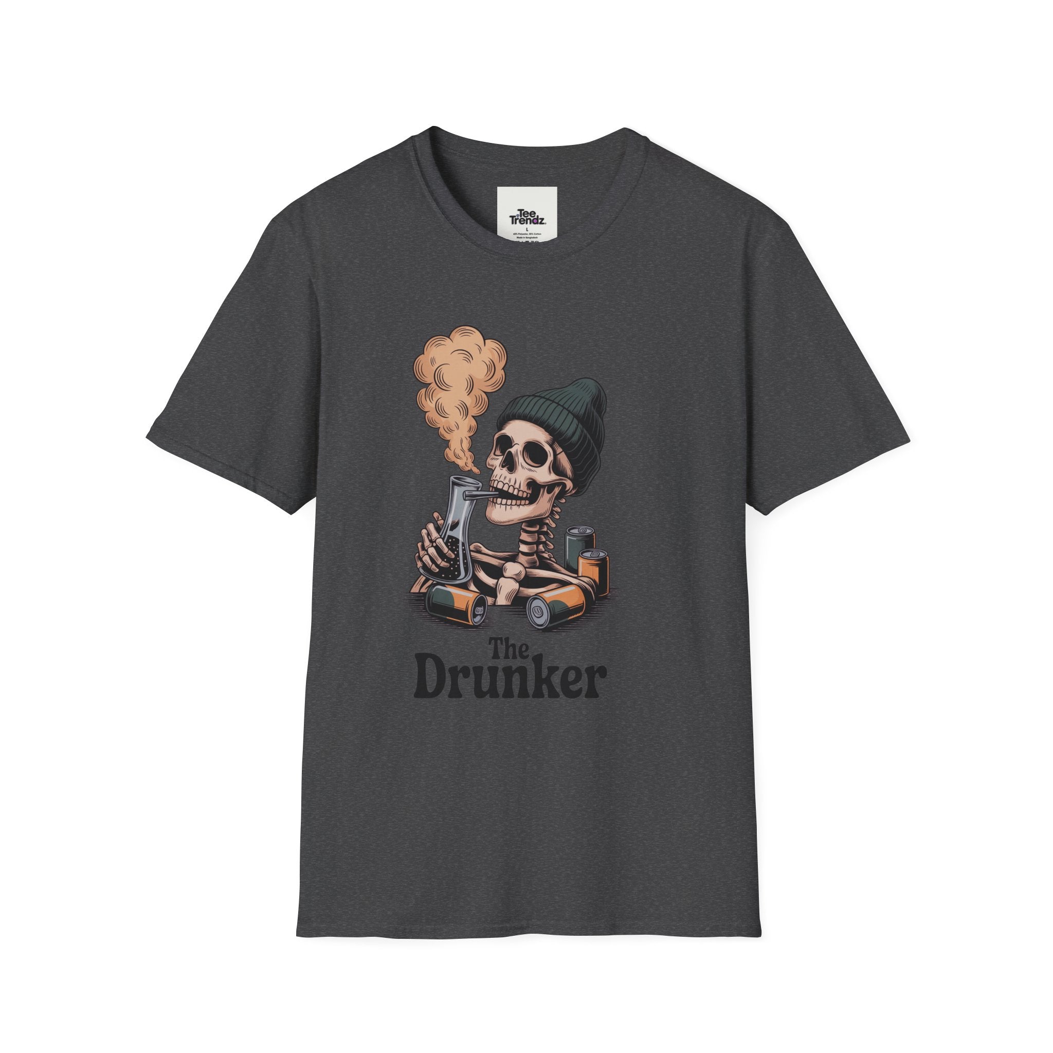 Skull Smoker T‑Shirt — "The Drunker" Vintage Skeleton Graphic Tee