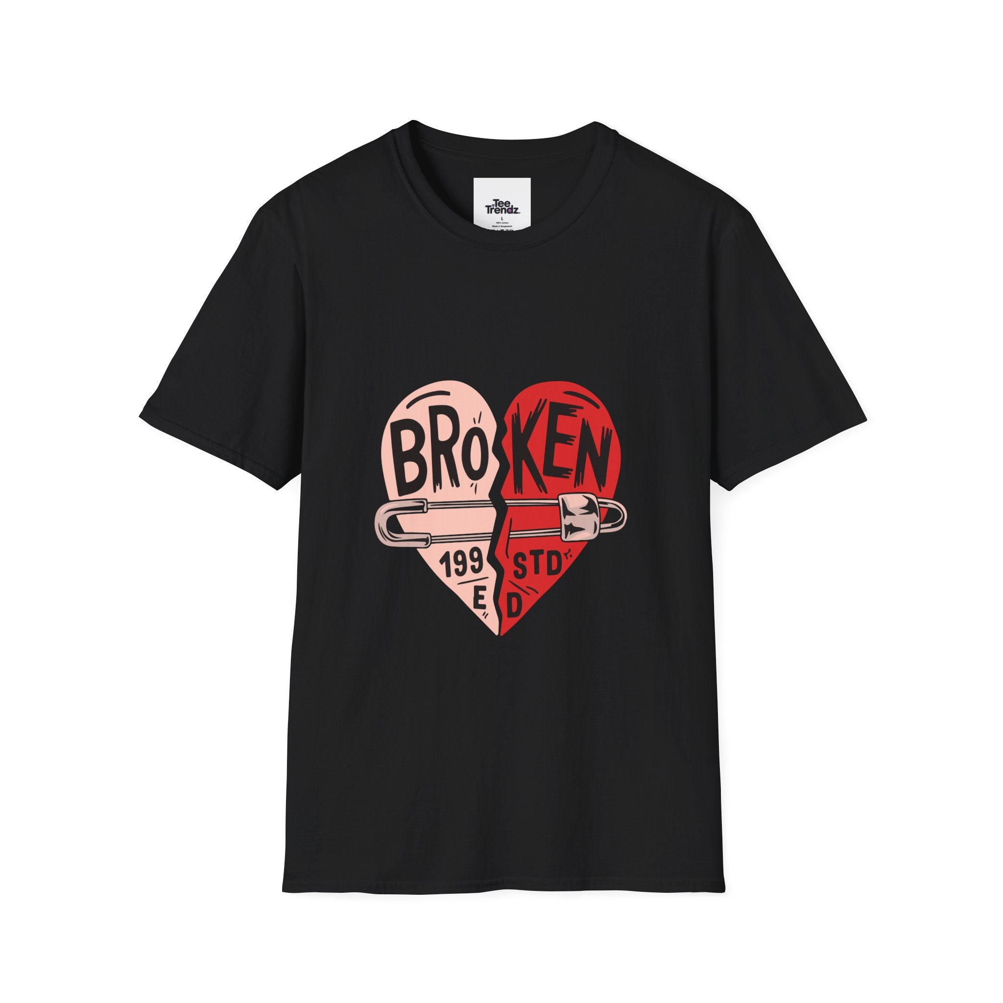 Broken Heart Graphic T-Shirt — Heart Safety Pin Design