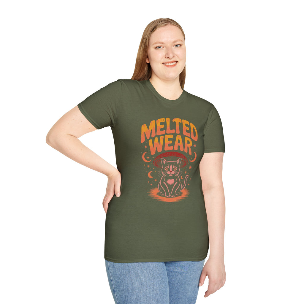 Cat Graphic T-Shirt — "Melted Wear" Retro Moonlit Design