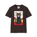 Black Cat Graphic T-Shirt — Retro Sunset Cat Illustration