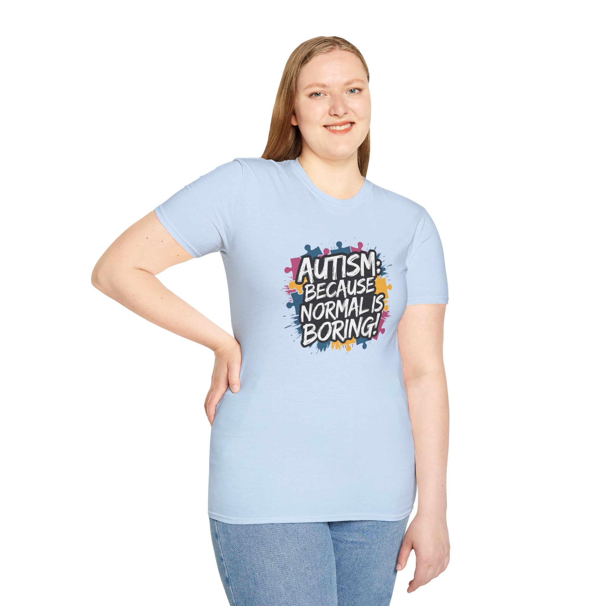 Autism Because Normal Is Boring T-Shirt — Colorful Puzzle Piece Awareness Tee