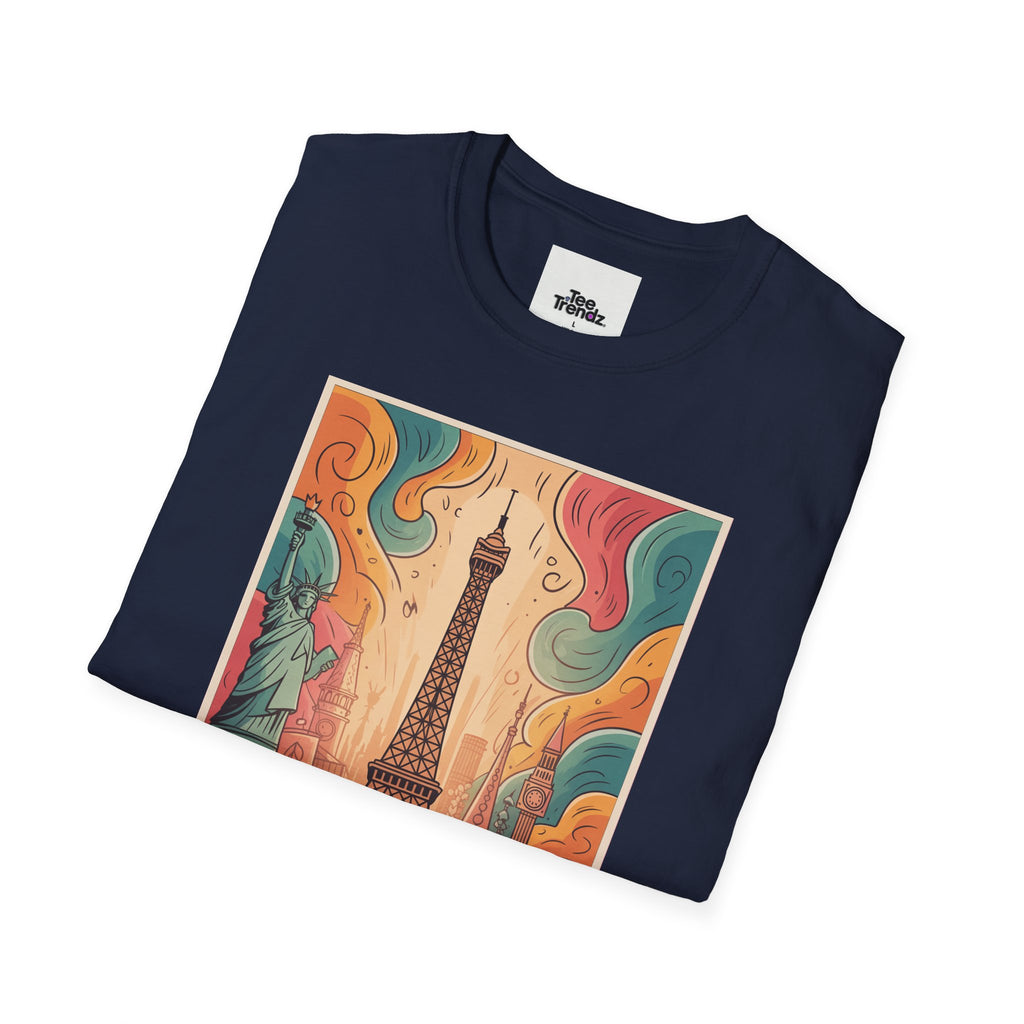 Eiffel Tower Retro Art T-Shirt — Vintage Paris Skyline Tee