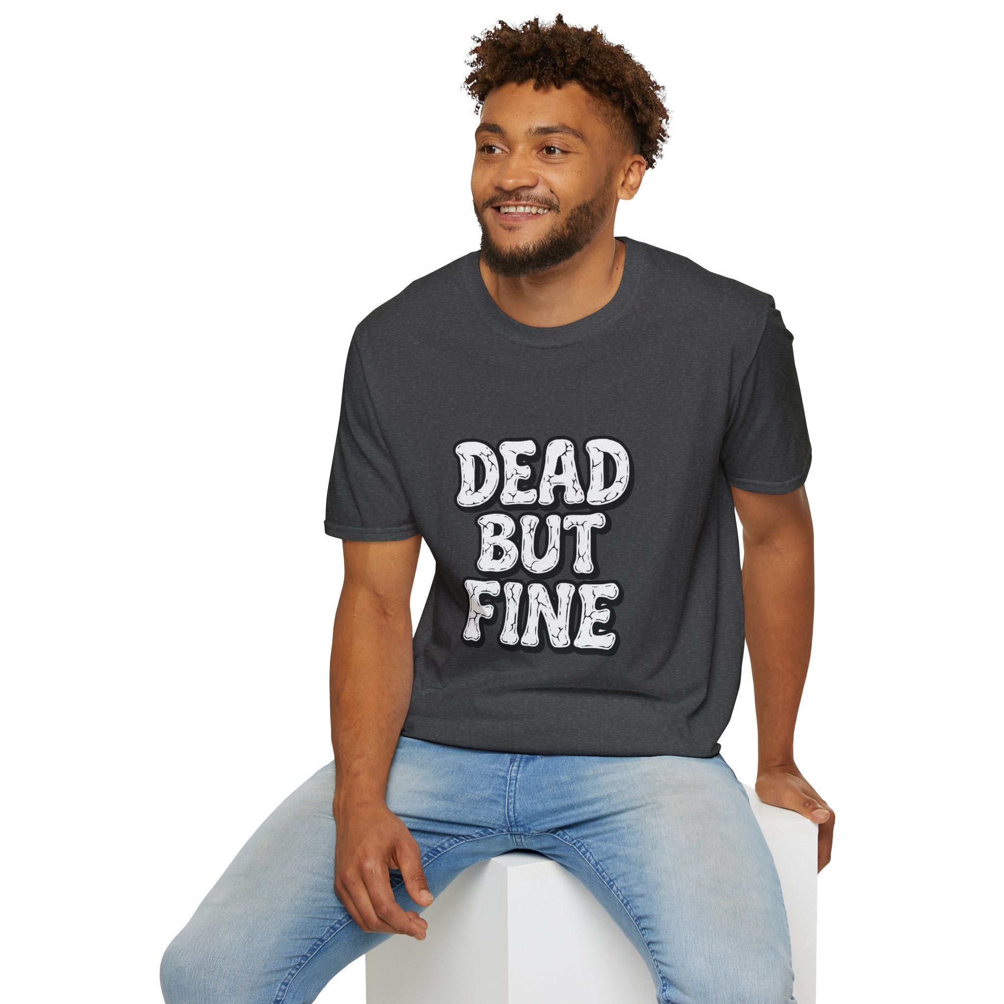 T-Shirt — "Dead But Fine" Gothic Bubble Letter Tee