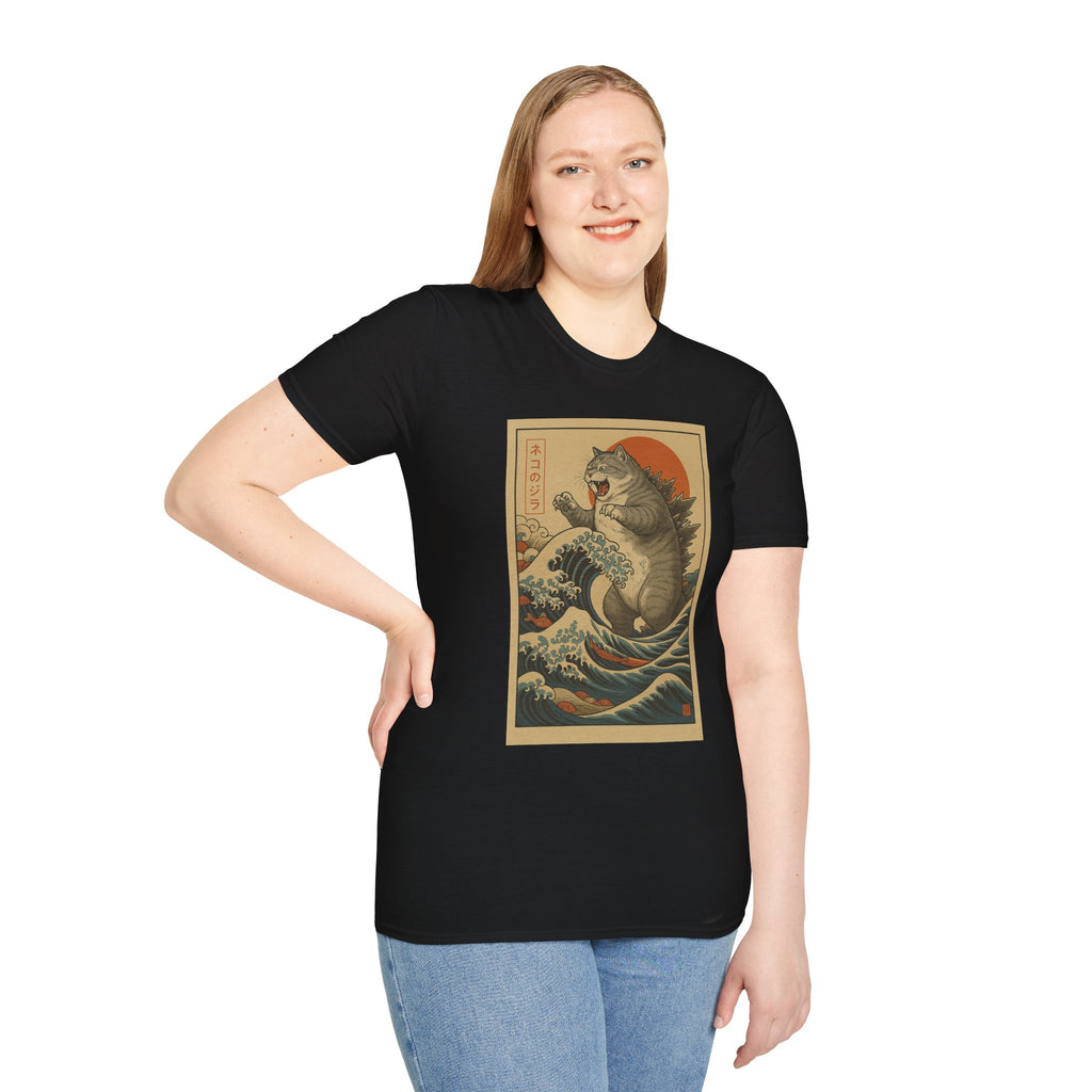 Katana Wave Cat T-Shirt — Vintage Japanese Wave Art Tee