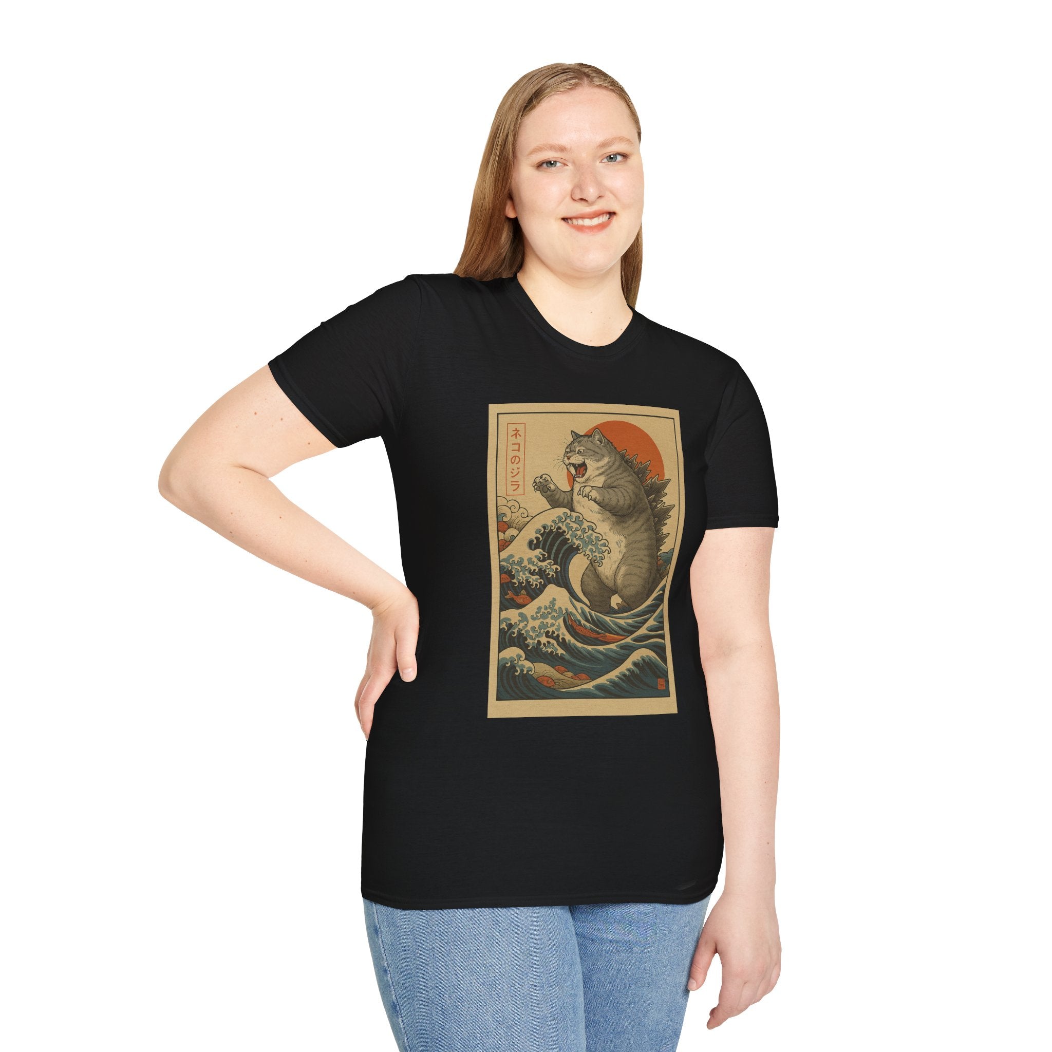Katana Wave Cat T-Shirt — Vintage Japanese Wave Art Tee