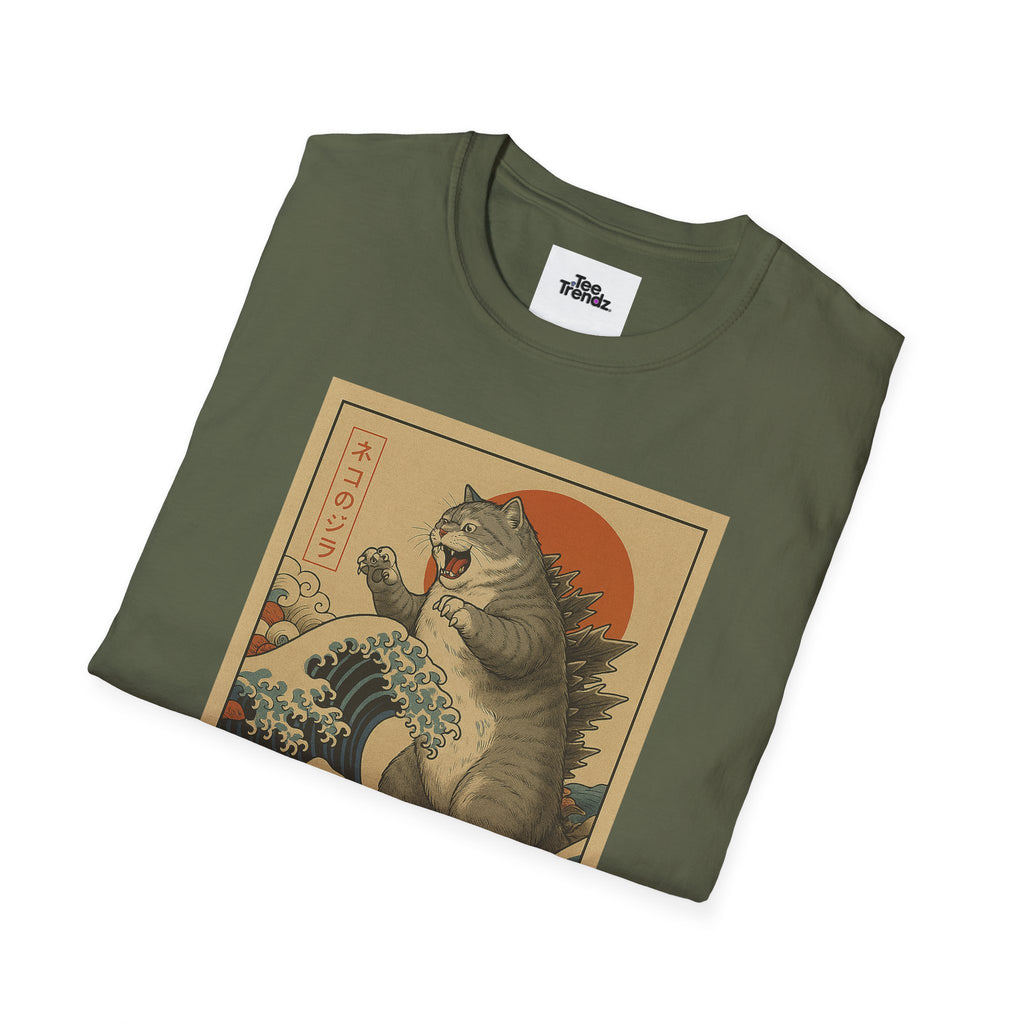 Katana Wave Cat T-Shirt — Vintage Japanese Wave Art Tee