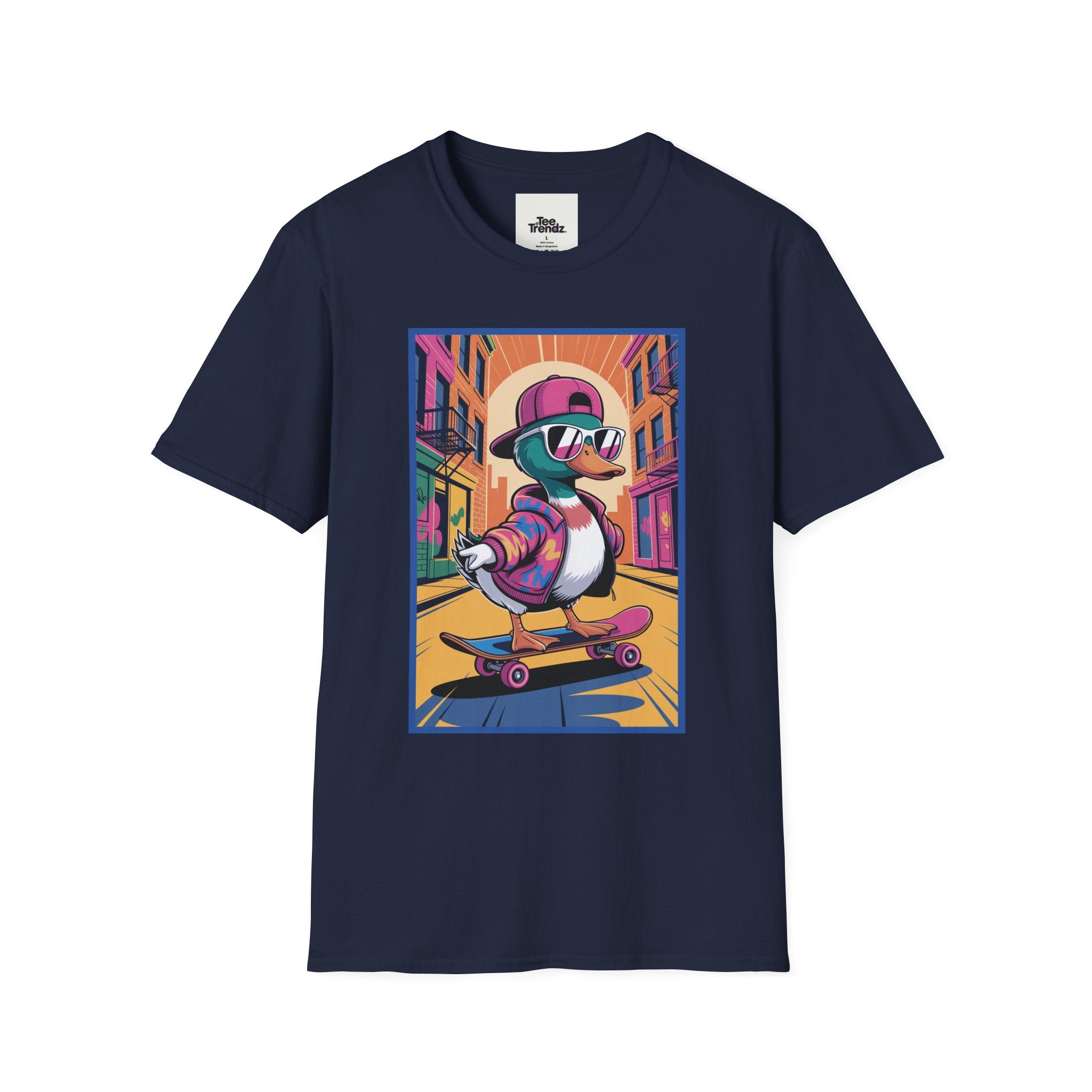 Skateboard Duck Graphic T-Shirt — Retro Streetwear Skateboarder Design