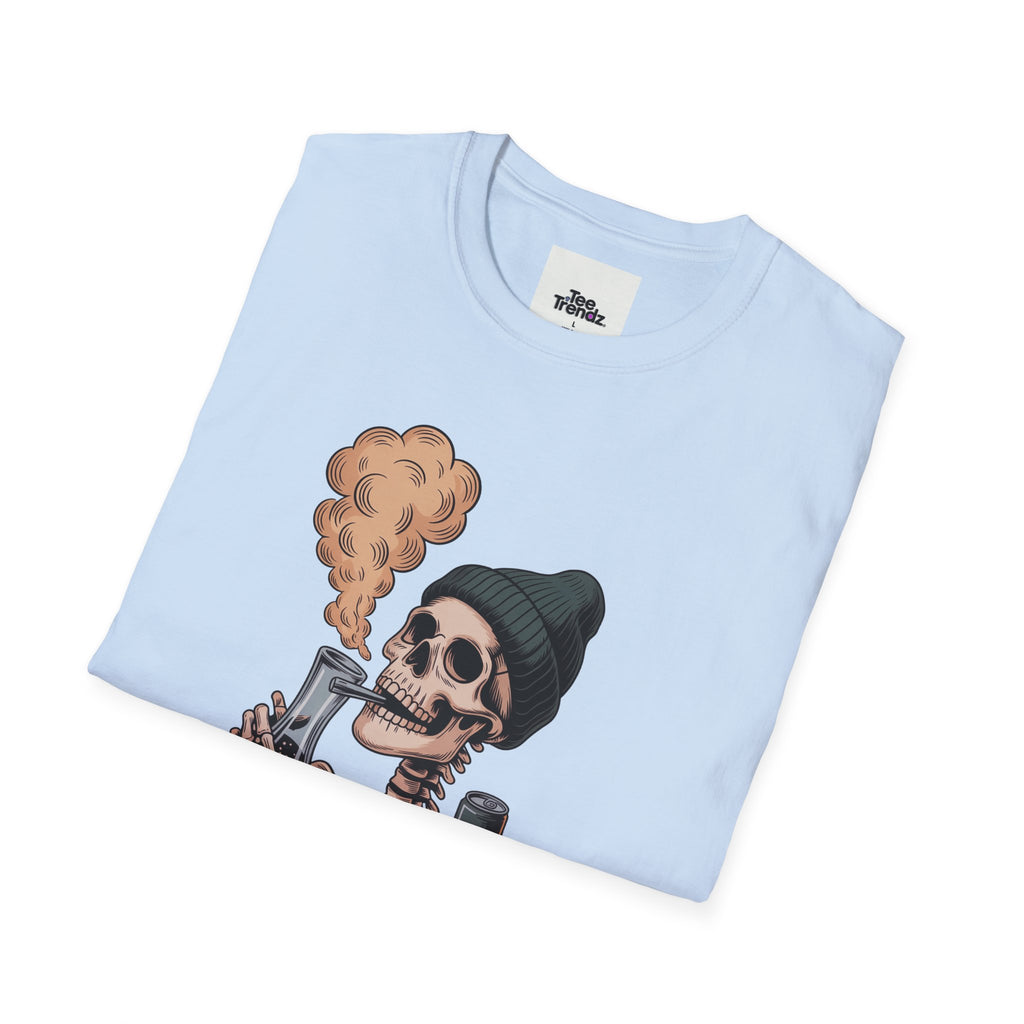 Skull Smoker T‑Shirt — "The Drunker" Vintage Skeleton Graphic Tee