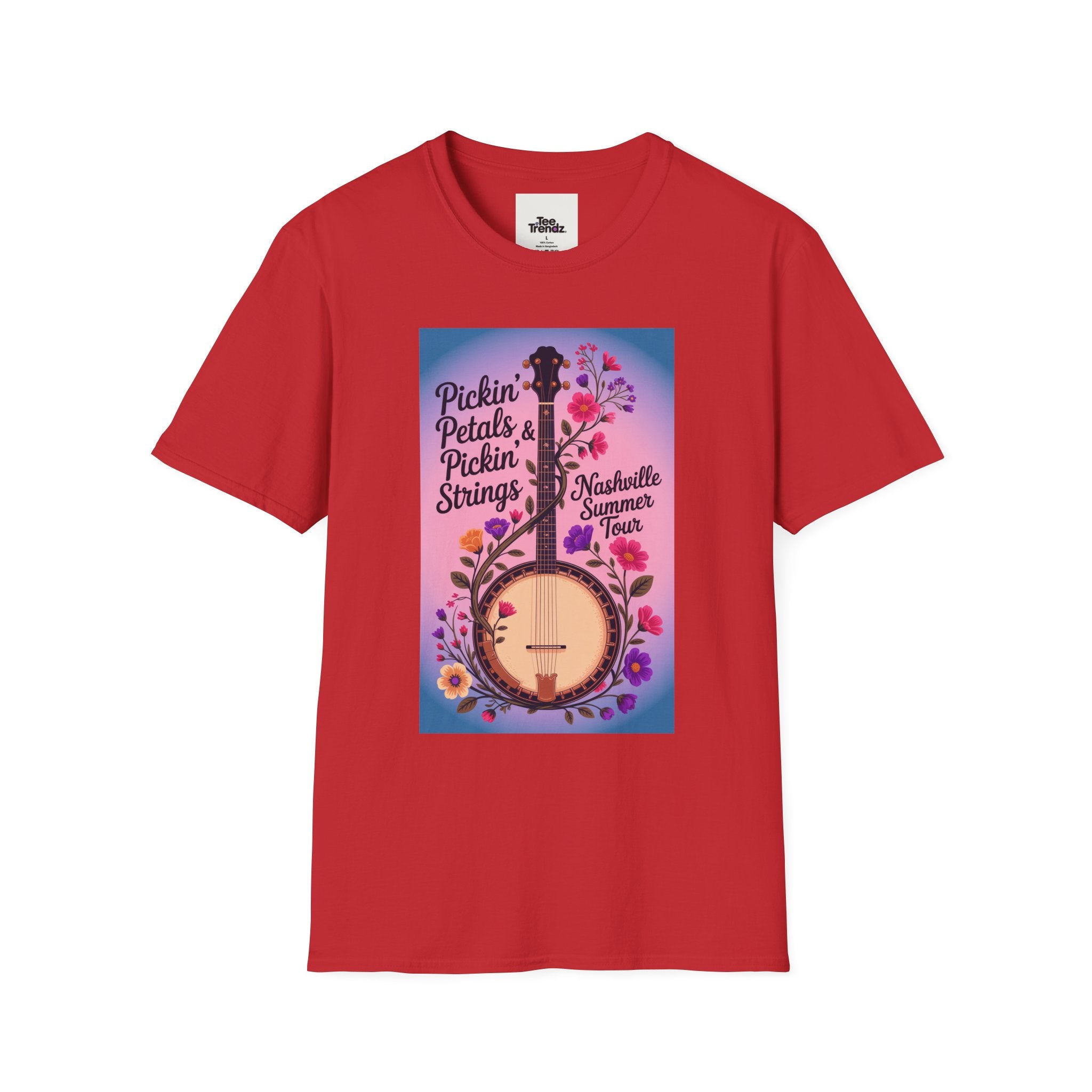 Banjo Floral Tee — "Pickin' Petals, Pickin' Strings" Nashville Summer Vibes