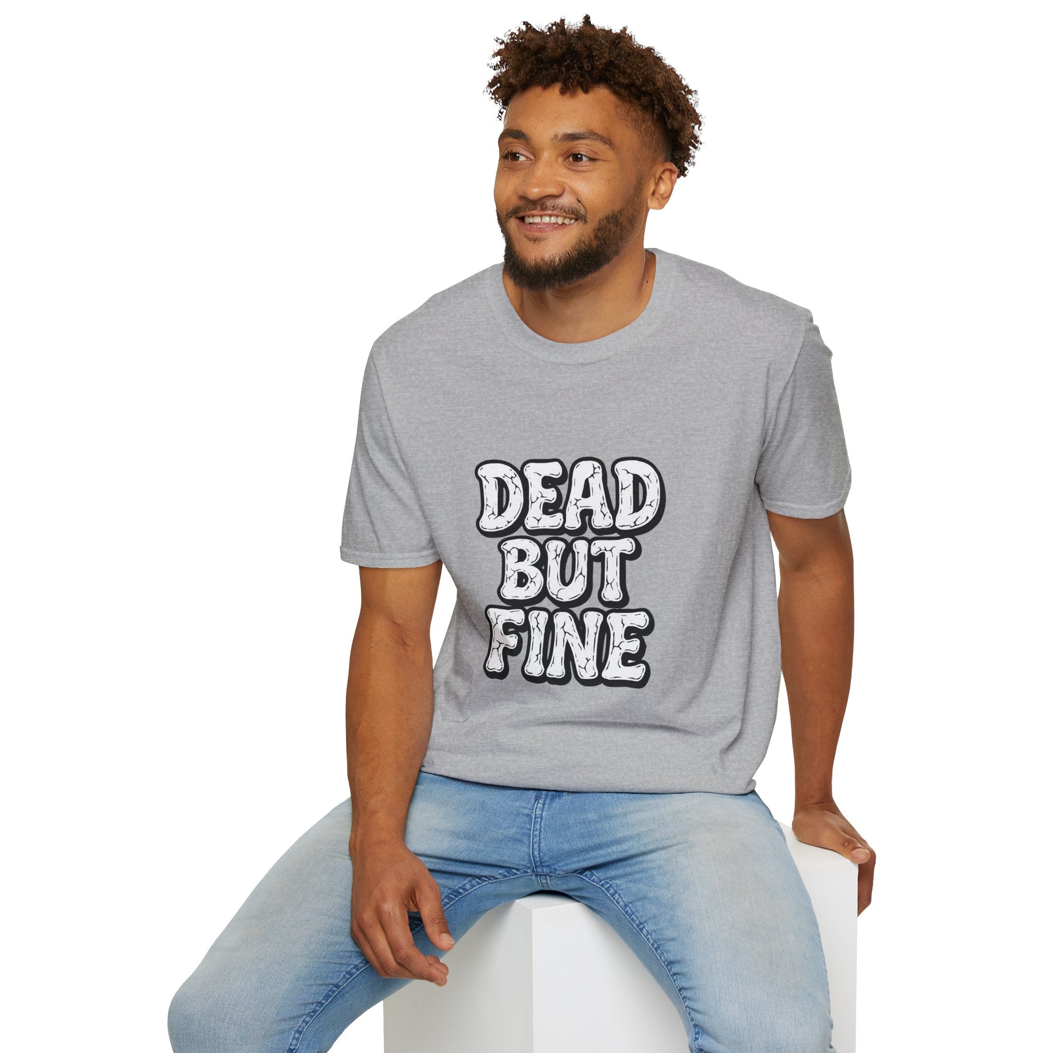 T-Shirt — "Dead But Fine" Gothic Bubble Letter Tee