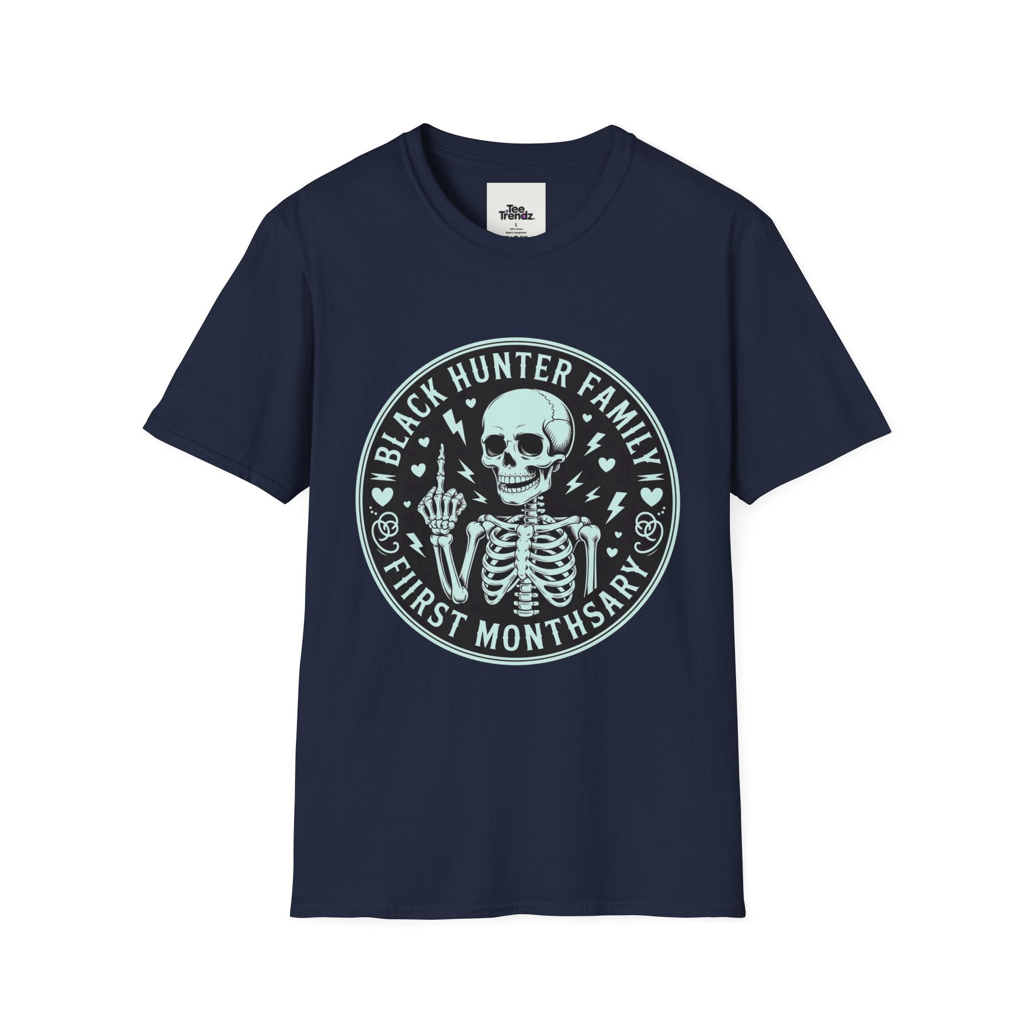 First Months Skeleton Family T-Shirt — "Black Hunter Family" Newborn Milestone Tee