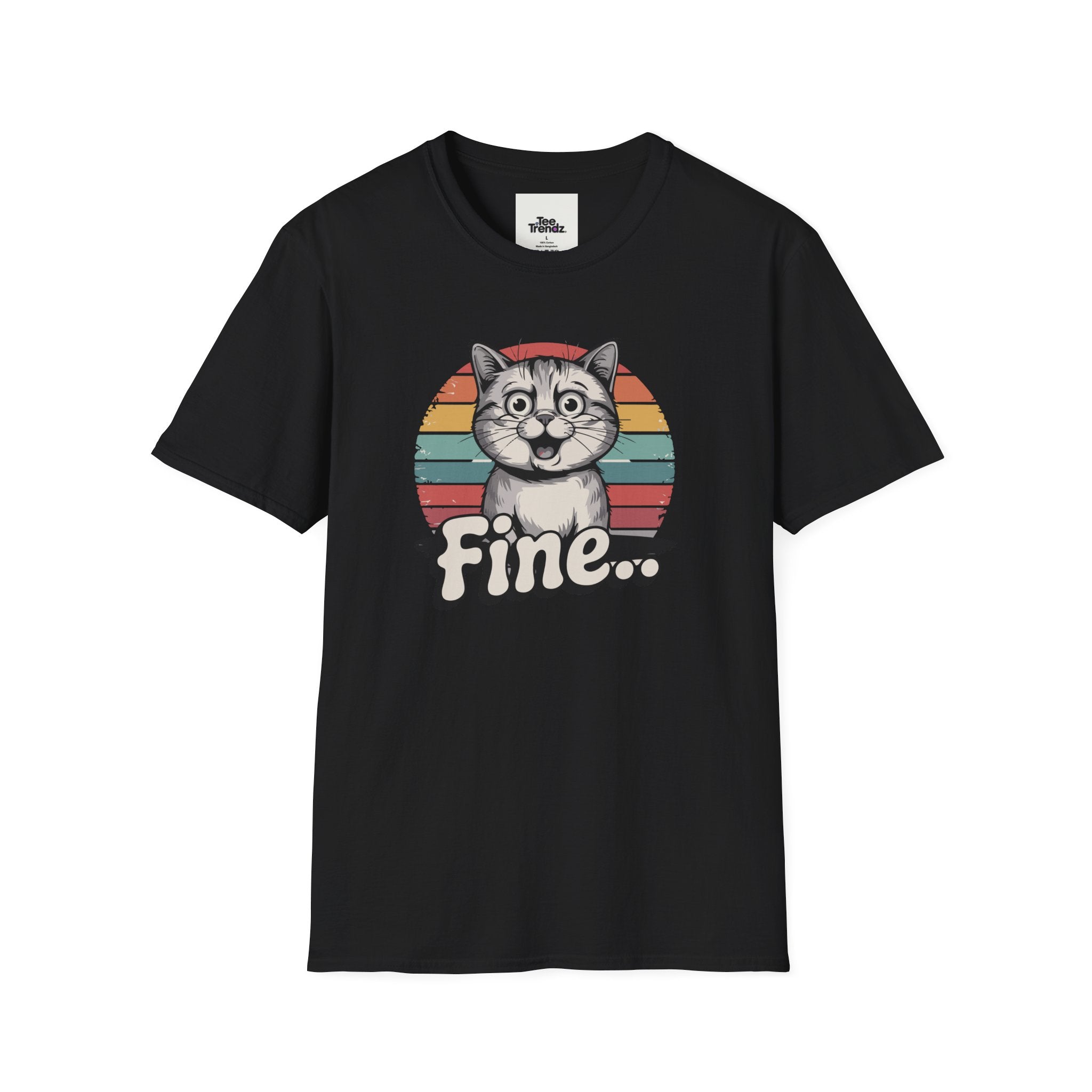 Fine… Cat T-Shirt — Retro Striped Cute Kitty Graphic Tee