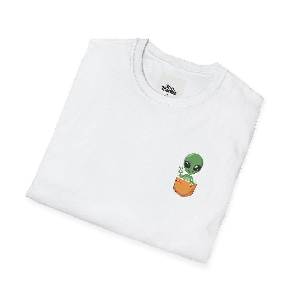Alien Pocket T-Shirt — Cute Green Alien in Pocket Graphic Tee