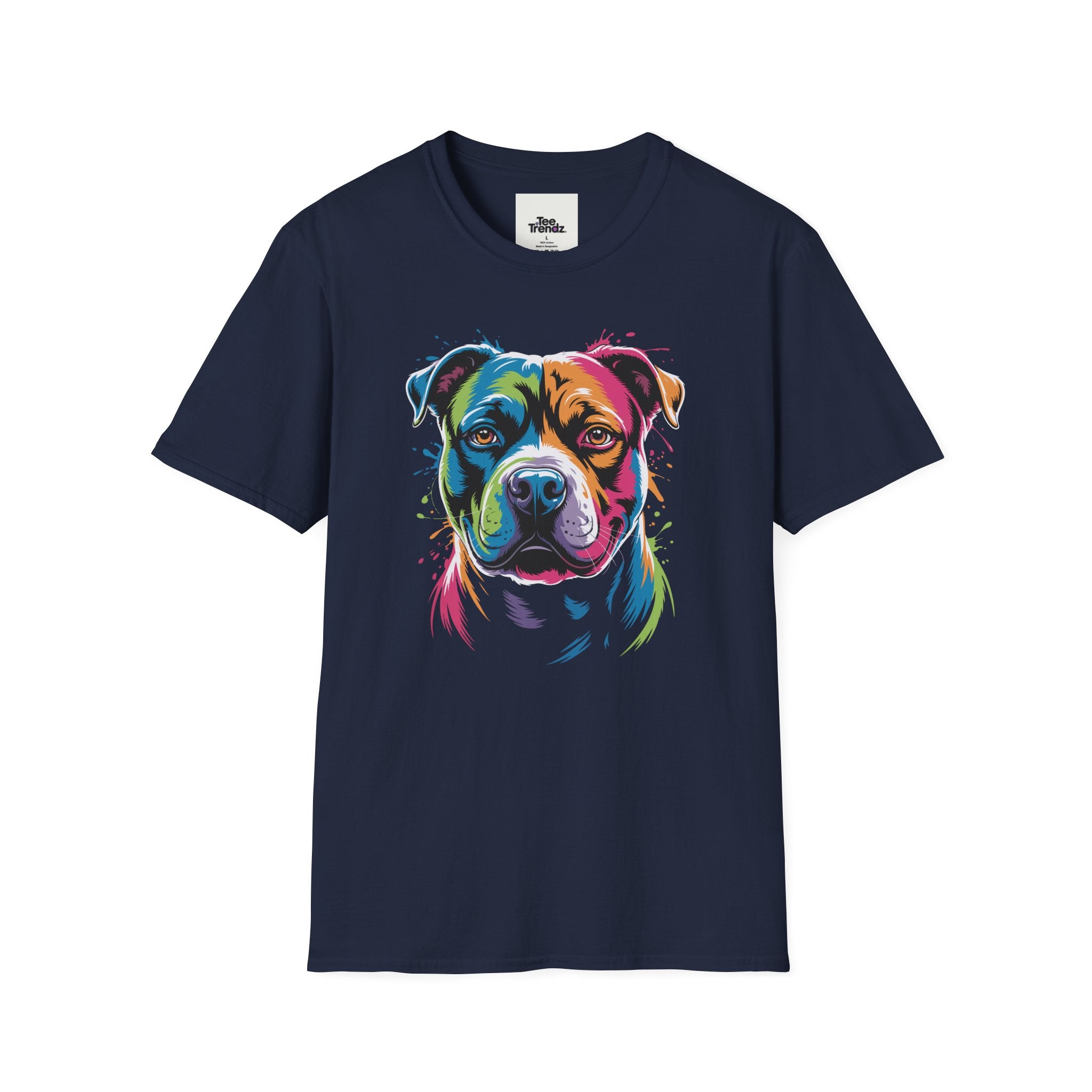 Colorful Pitbull Portrait T-Shirt — Vibrant Dog Art Tee