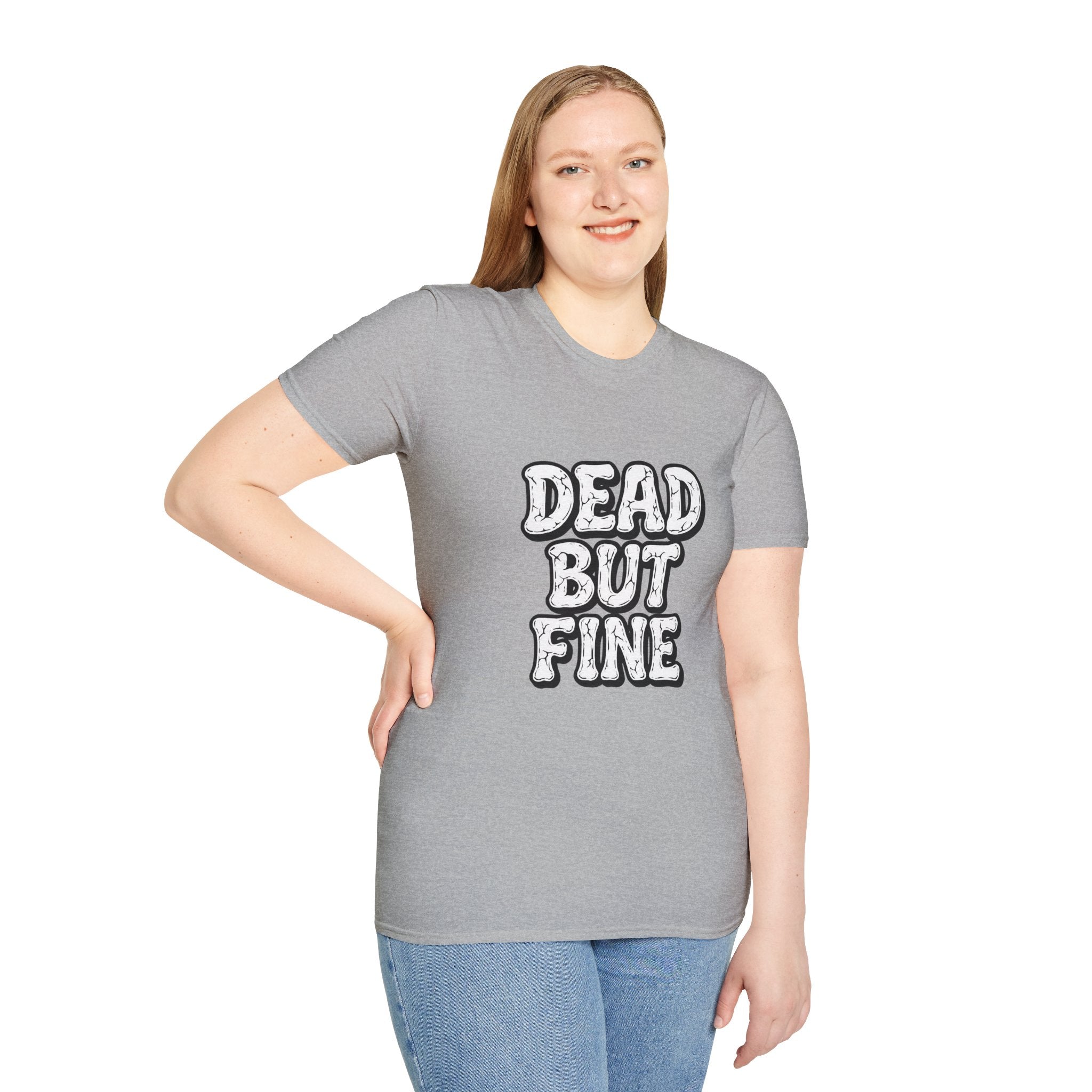 T-Shirt — "Dead But Fine" Gothic Bubble Letter Tee