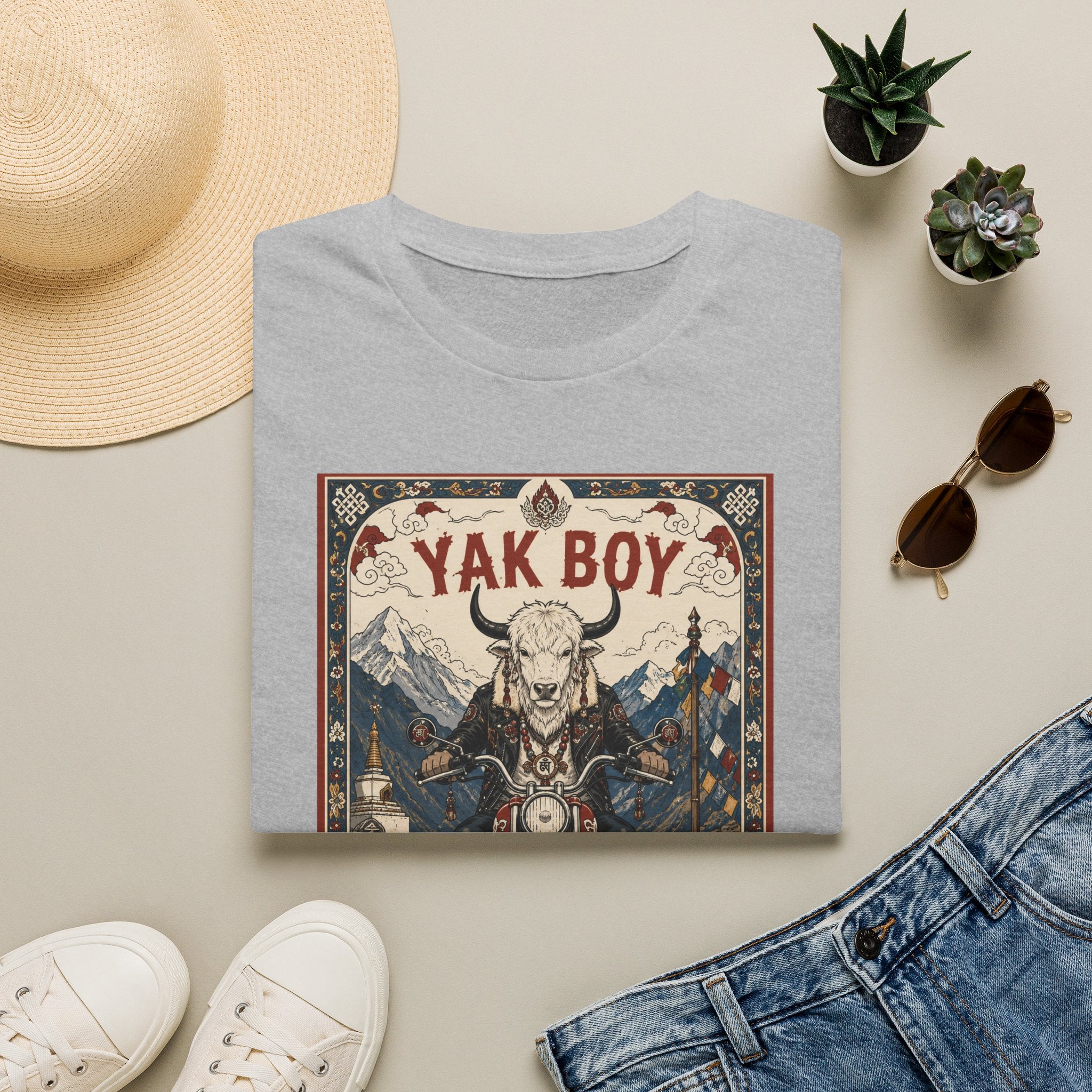 Yak Boy Motorcycle Graphic T‑Shirt — Vintage Mountain Biker Tee