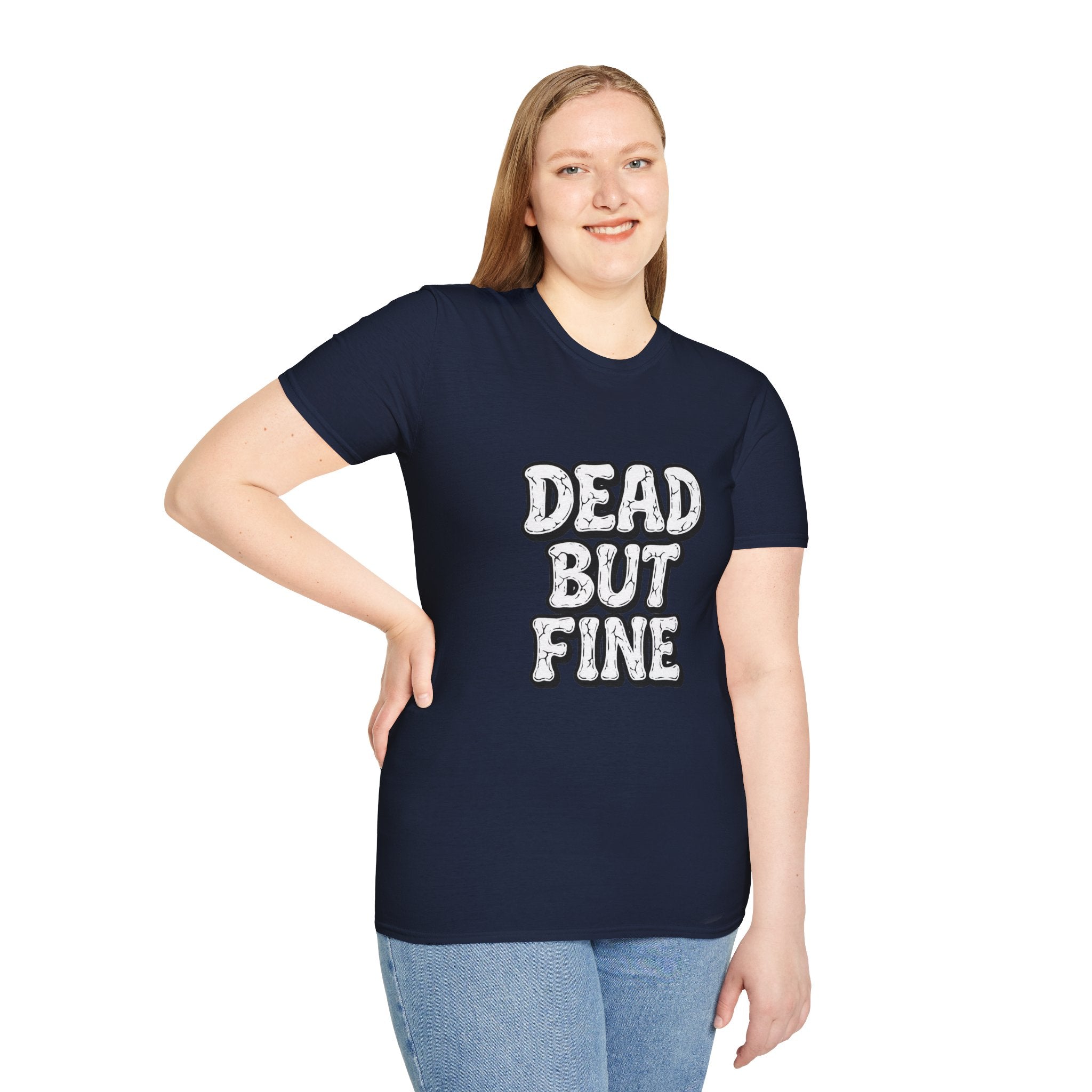T-Shirt — "Dead But Fine" Gothic Bubble Letter Tee