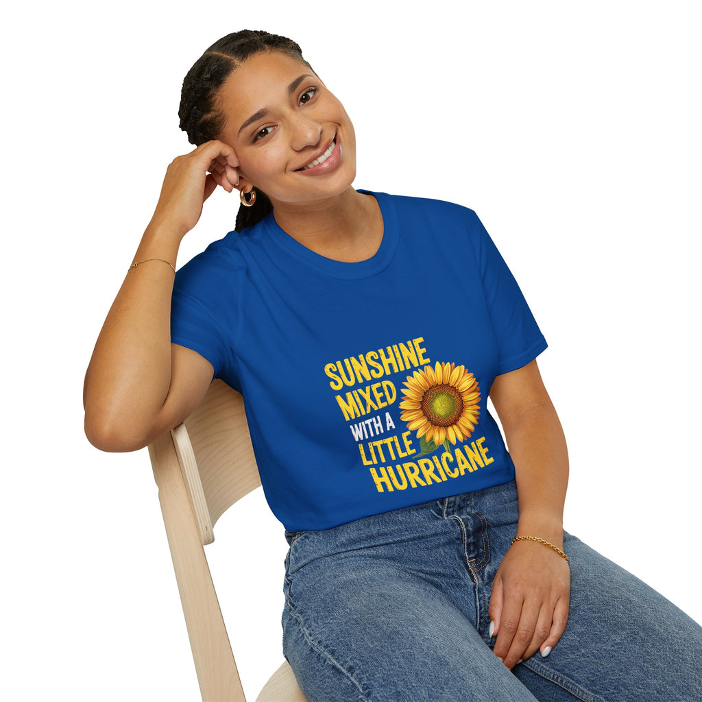 Sunshine Mixed With A Little Hurricane T-Shirt – Sunflower Graphic Tee for Bold, Fun-Loving Women