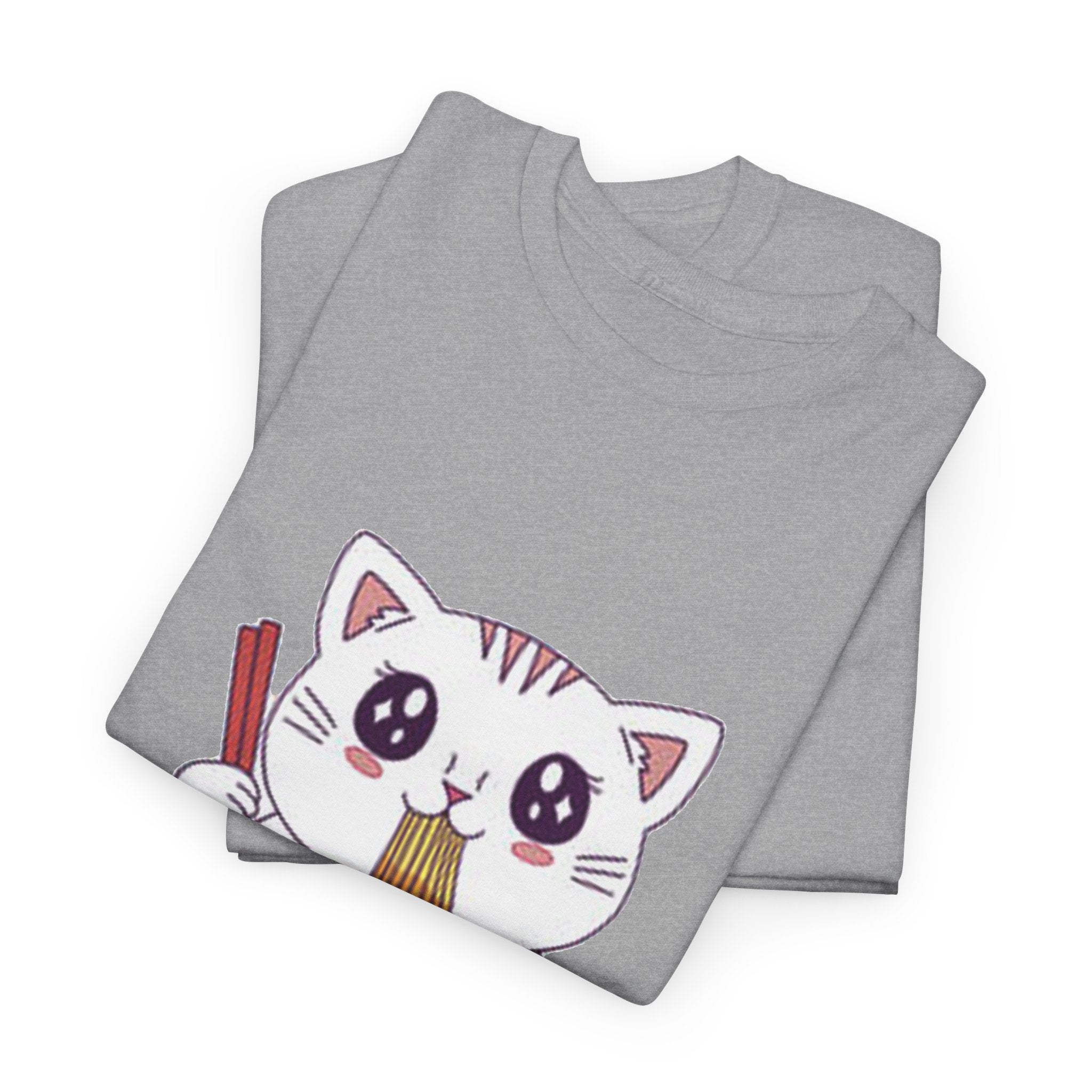 Cute Cat Ramen Tee – Kawaii Kitty Eating Noodles Graphic Shirt
