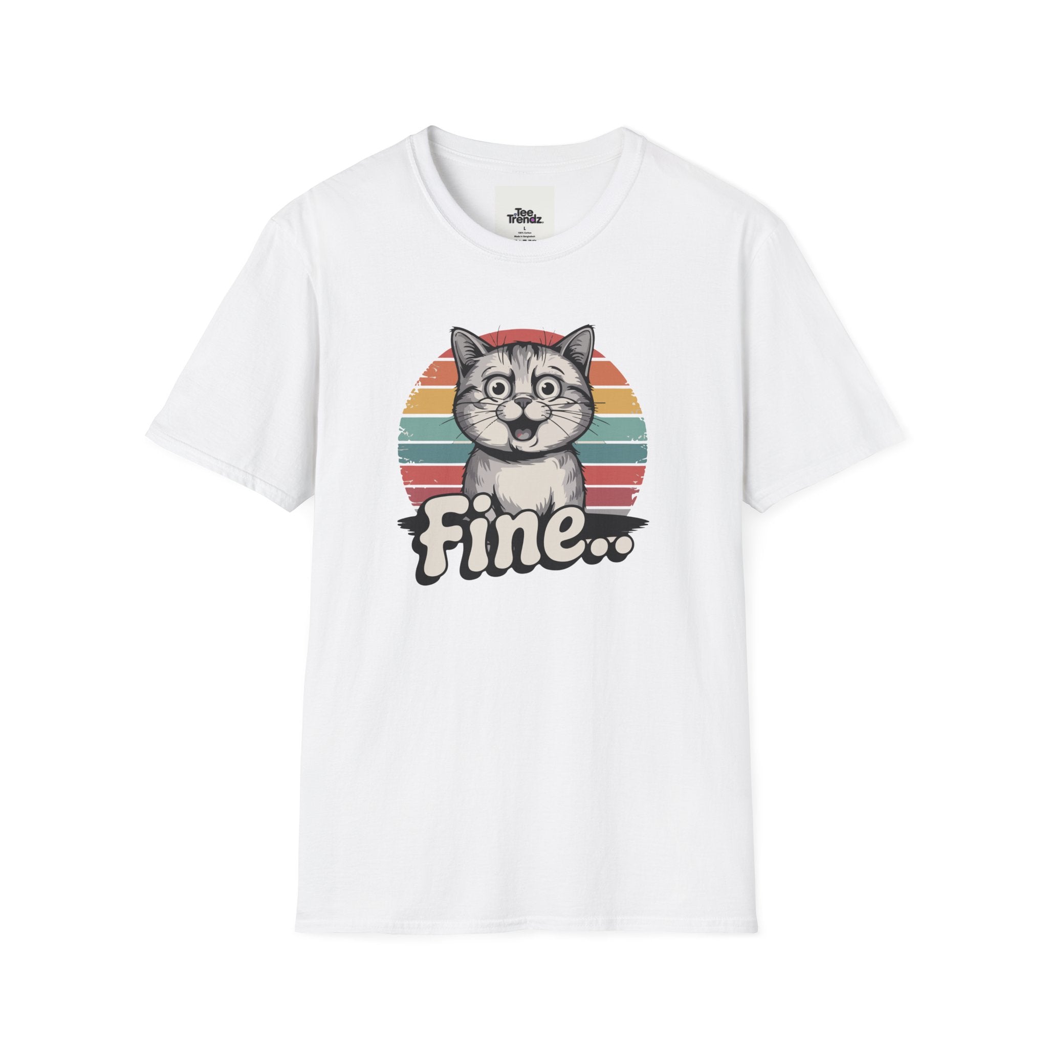Fine… Cat T-Shirt — Retro Striped Cute Kitty Graphic Tee