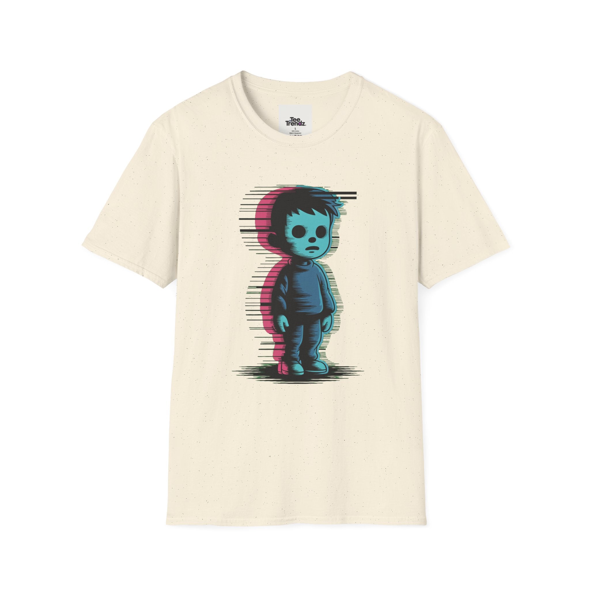 Glitch Kid Graphic T-Shirt — Retro Neon Horror Cute Tee
