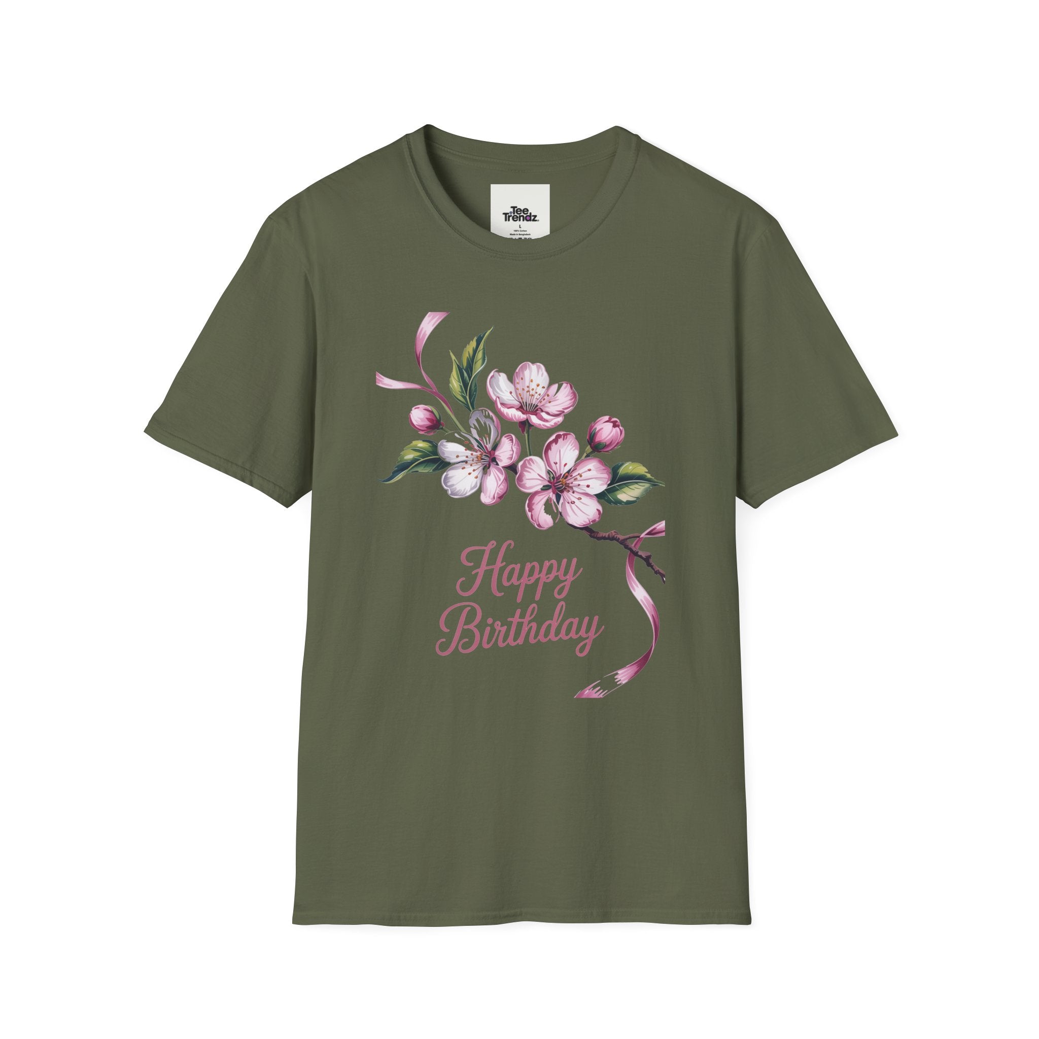 Happy Birthday Floral T-Shirt — Pink Blossom Birthday Tee