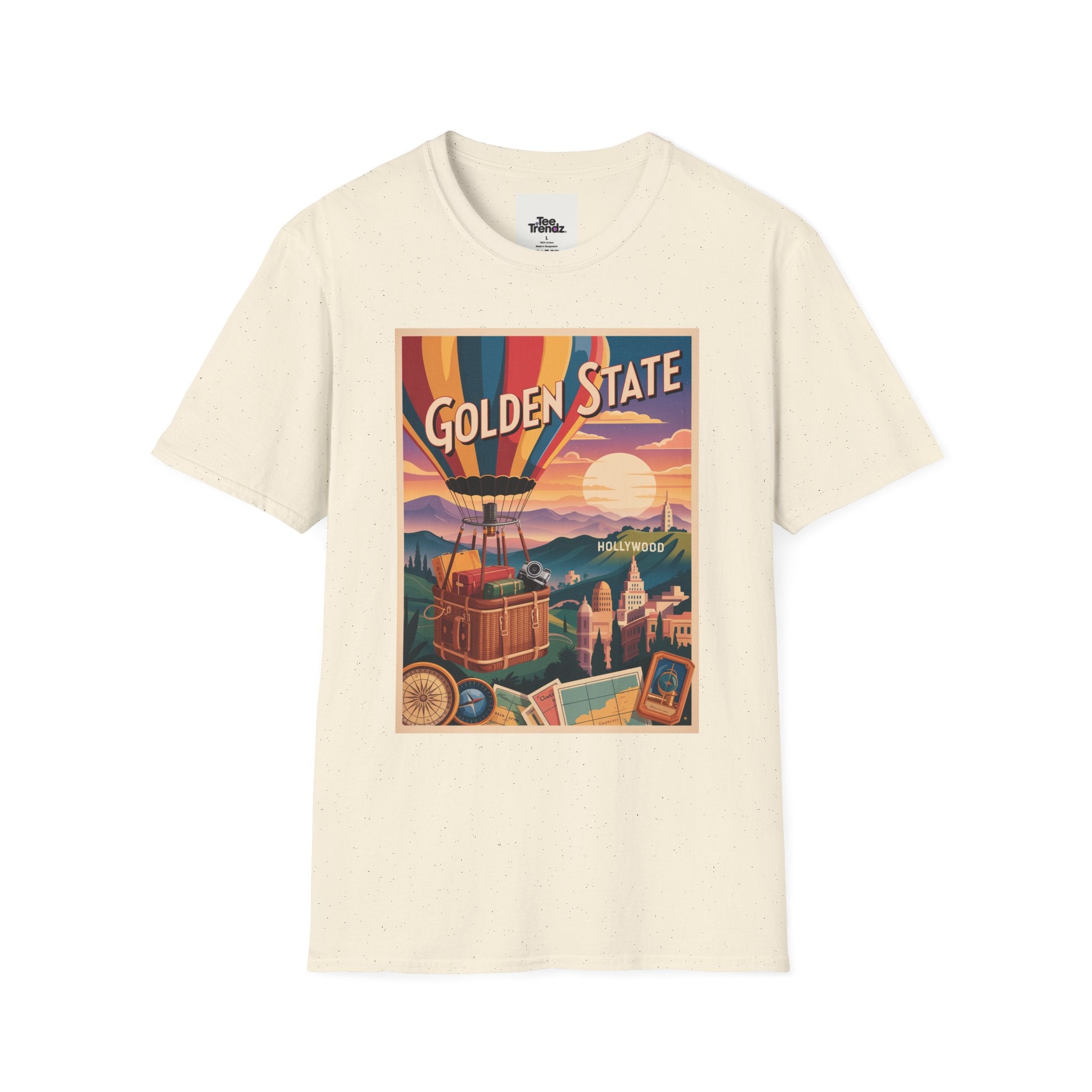 Golden State Hot Air Balloon T-Shirt — Vintage Travel Poster Tee