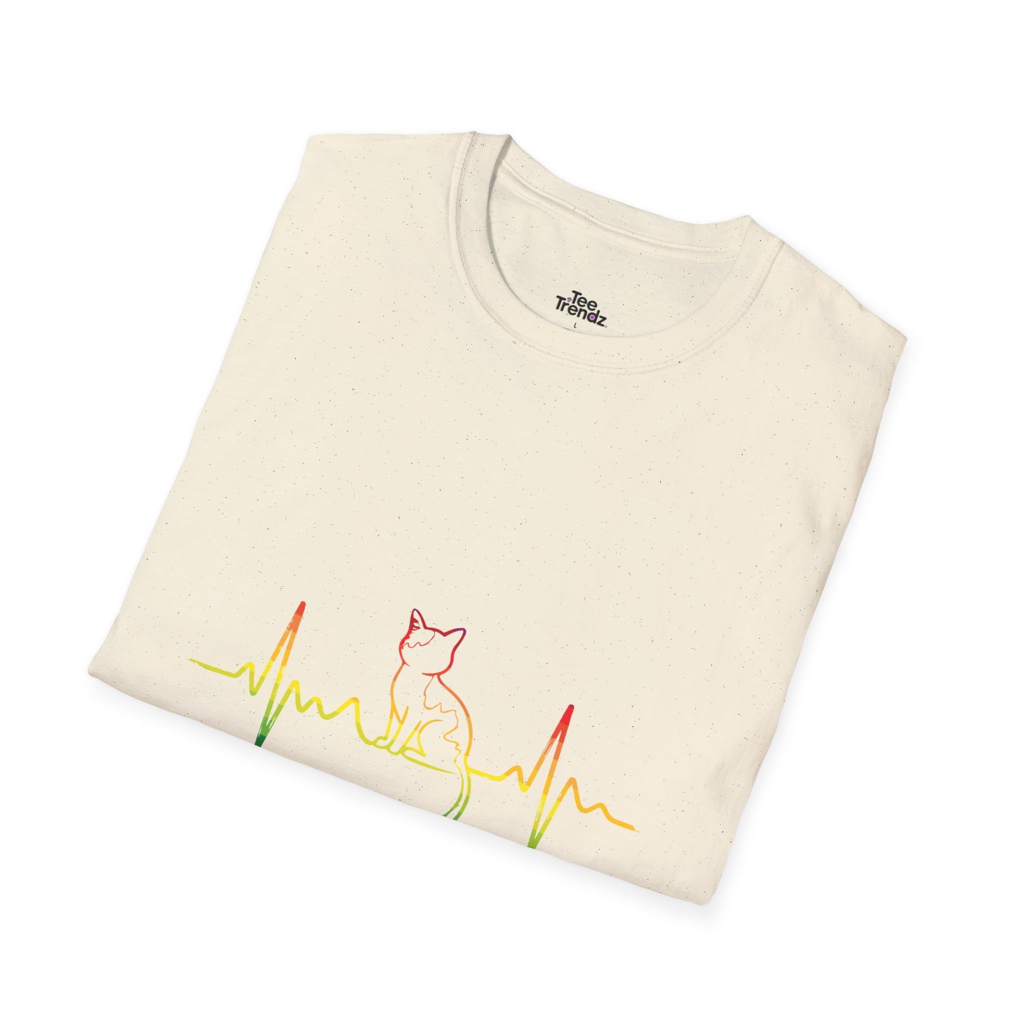 Cat Heartbeat T-Shirt — Rasta Outline Cat EKG Tee