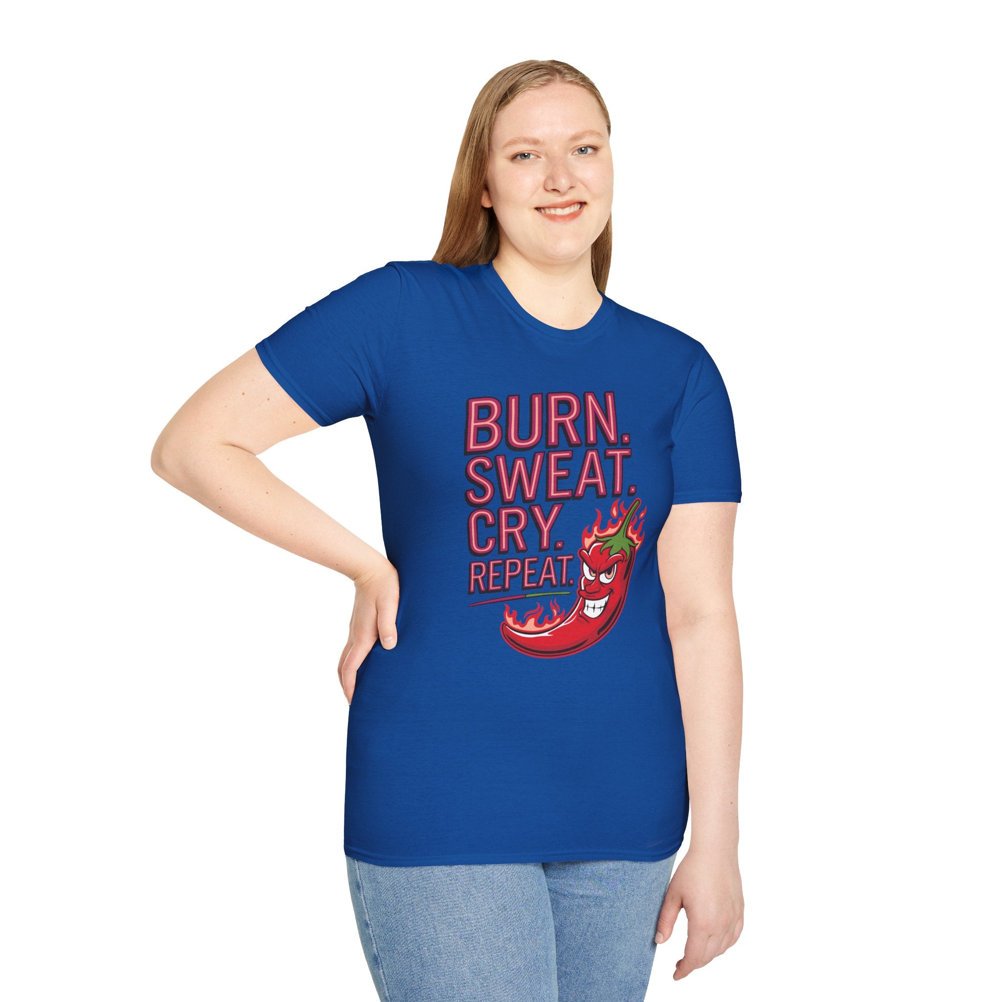 Burn. Sweat. Cry. Repeat. T-Shirt — Spicy Fitness Motivation Tee