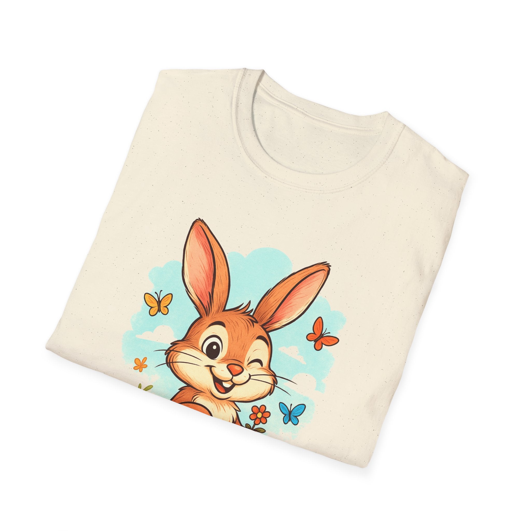 Cute Bunny Tee — Cartoon Rabbit with Butterflies Kids Easter Shirt