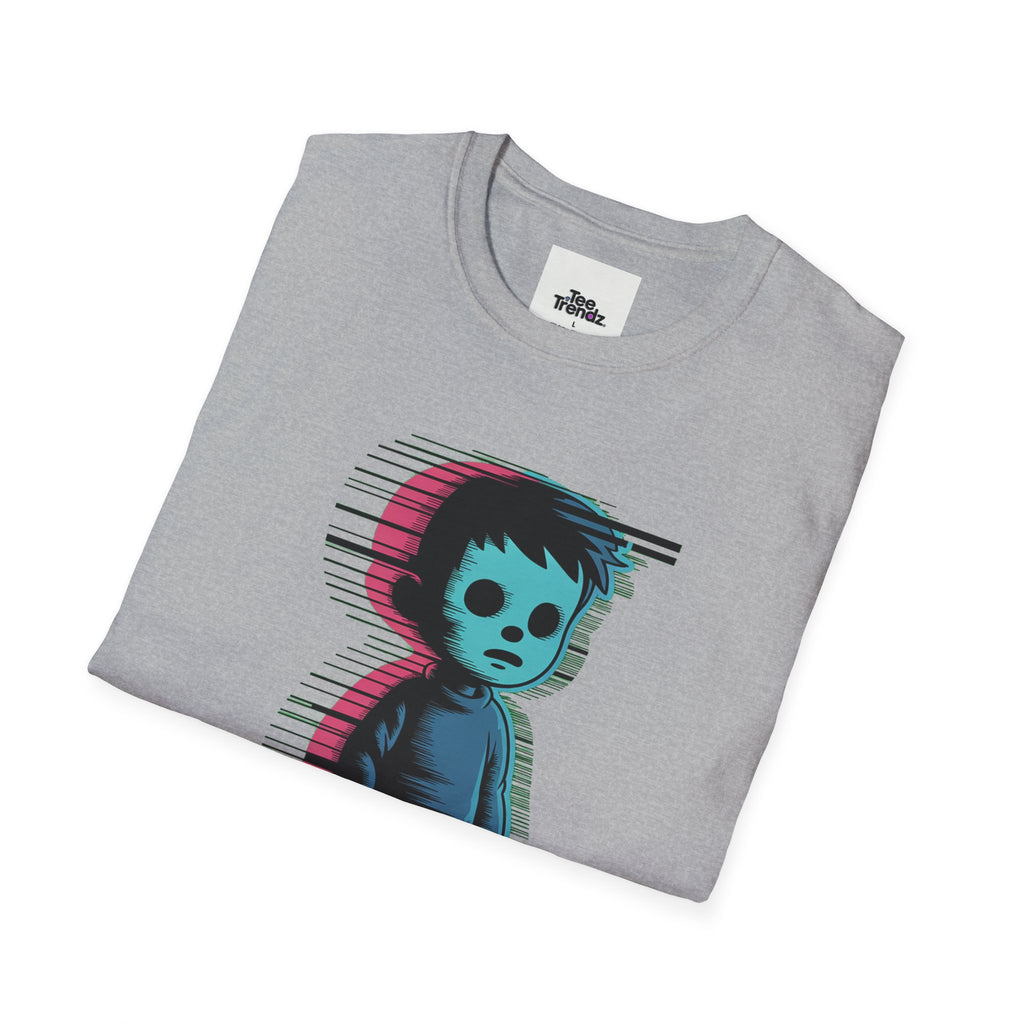 Glitch Kid Graphic T-Shirt — Retro Neon Horror Cute Tee