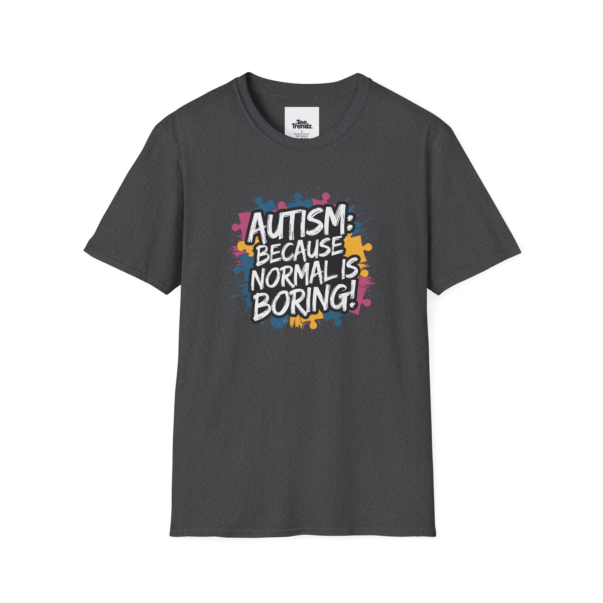 Autism Because Normal Is Boring T-Shirt — Colorful Puzzle Piece Awareness Tee