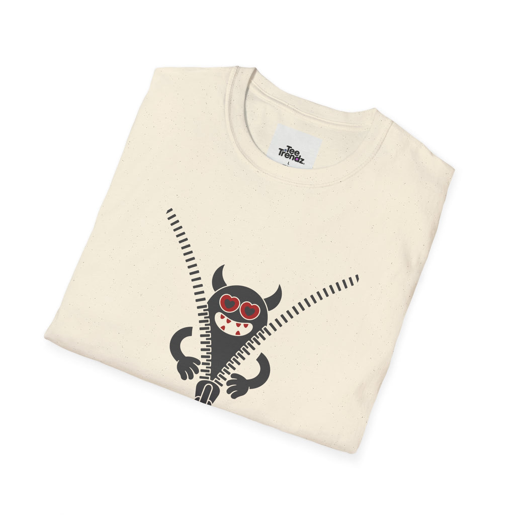 T-Shirt — Playful Monster Zipper Graphic Tee