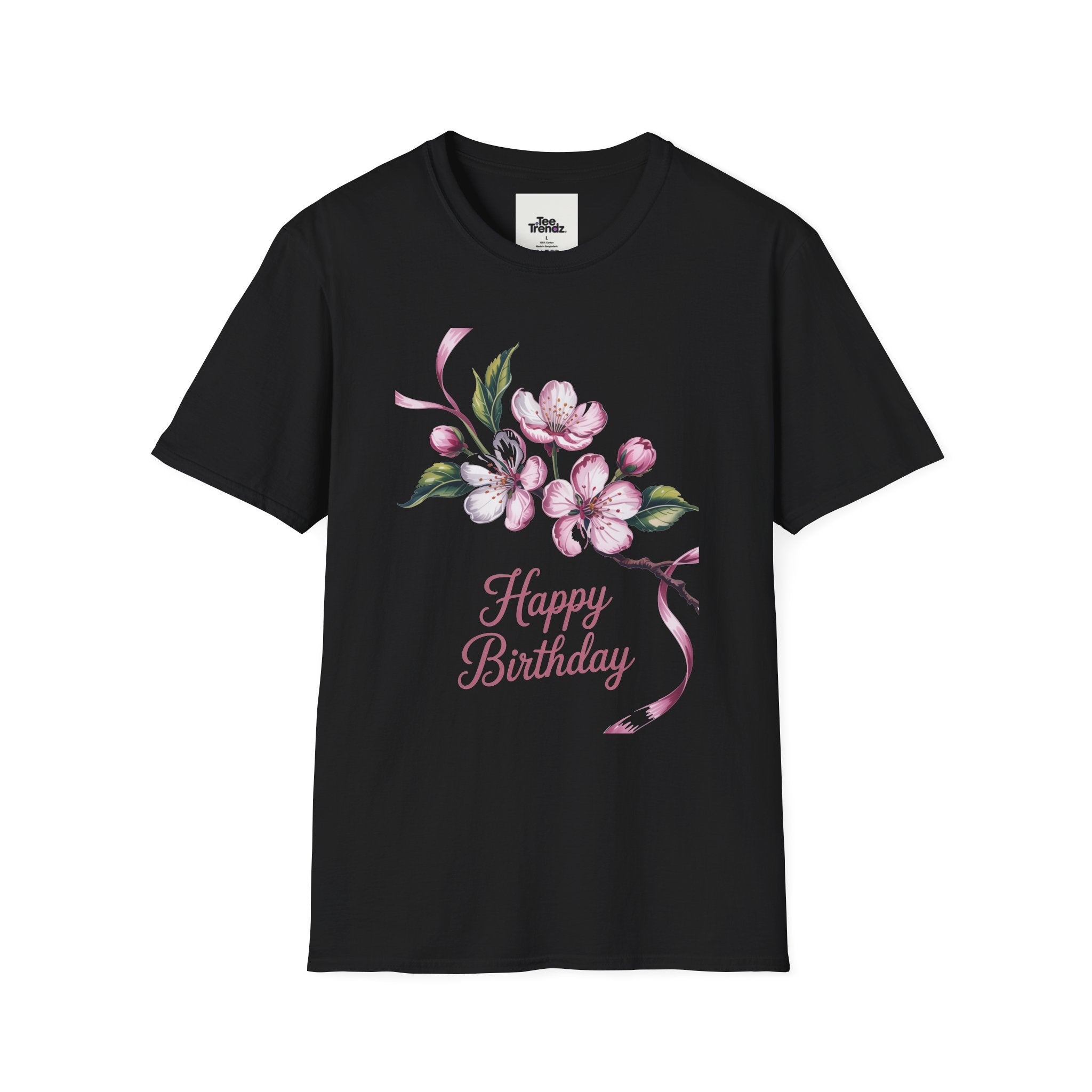 Happy Birthday Floral T-Shirt — Pink Blossom Birthday Tee