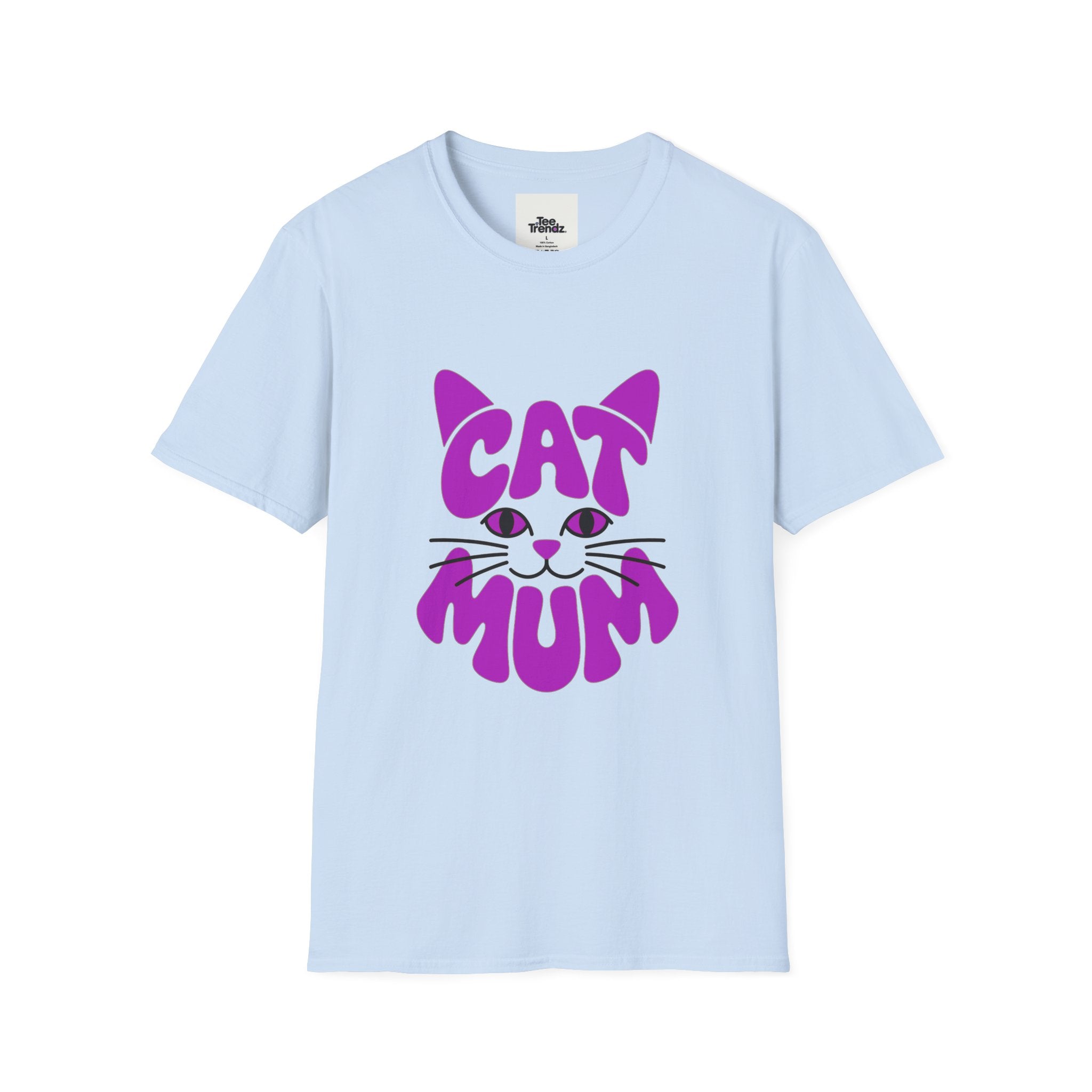 Cat Mum T-Shirt — Cute Purple Cat Face Tee for Cat Moms, Mother’s Day Gift