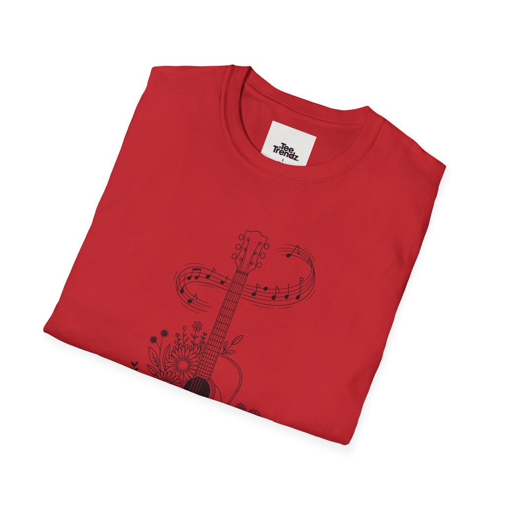 Acoustic Floral Guitar T-Shirt — 'A Heartwide Water I...' Music Tee for Songwriters & Folk Lovers