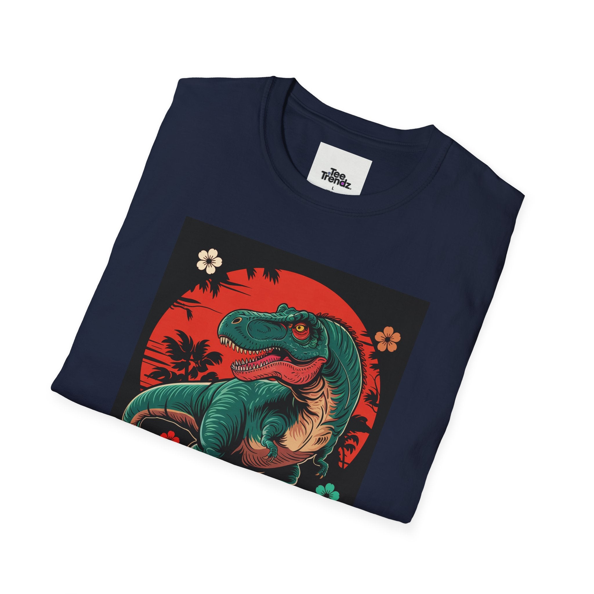 Dinosaur Retro Sunset T-Shirt — Japanese Kanji Dino Graphic