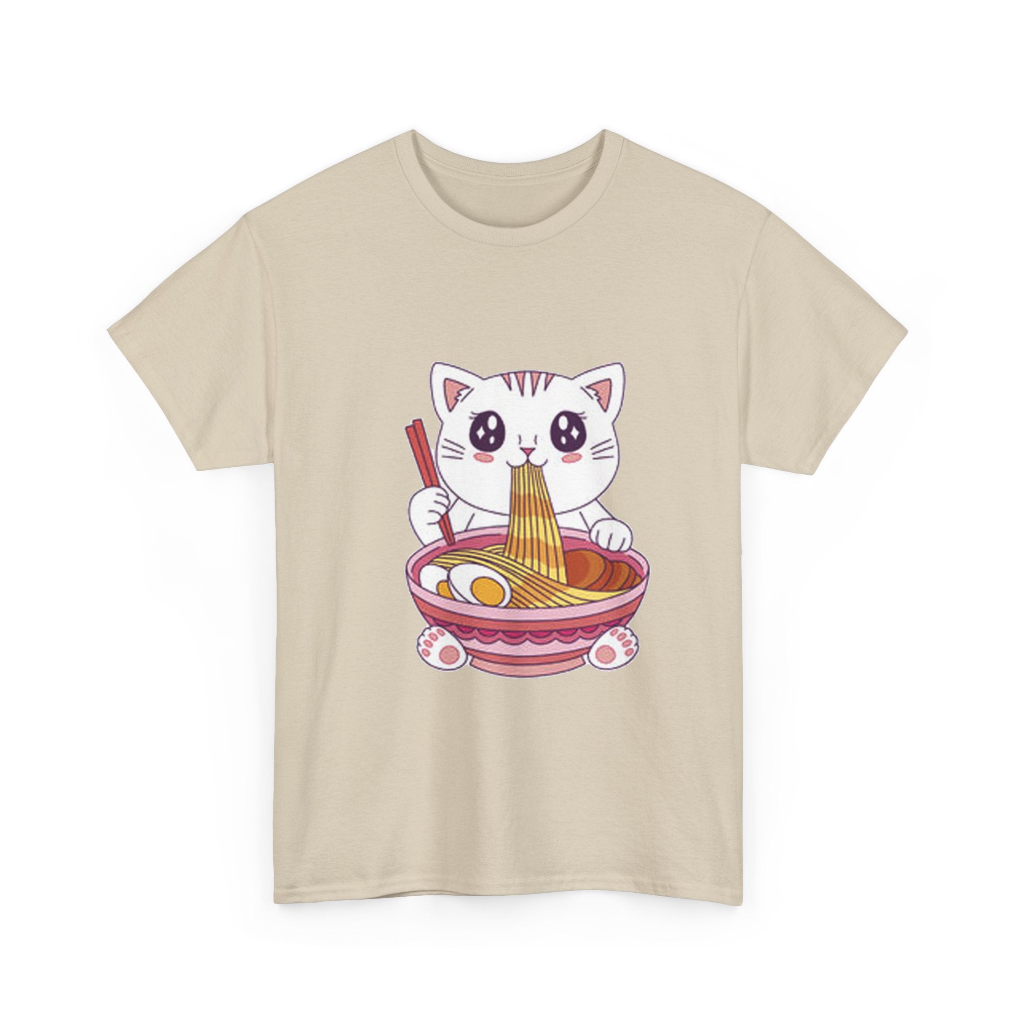 Cute Cat Ramen Tee – Kawaii Kitty Eating Noodles Graphic Shirt