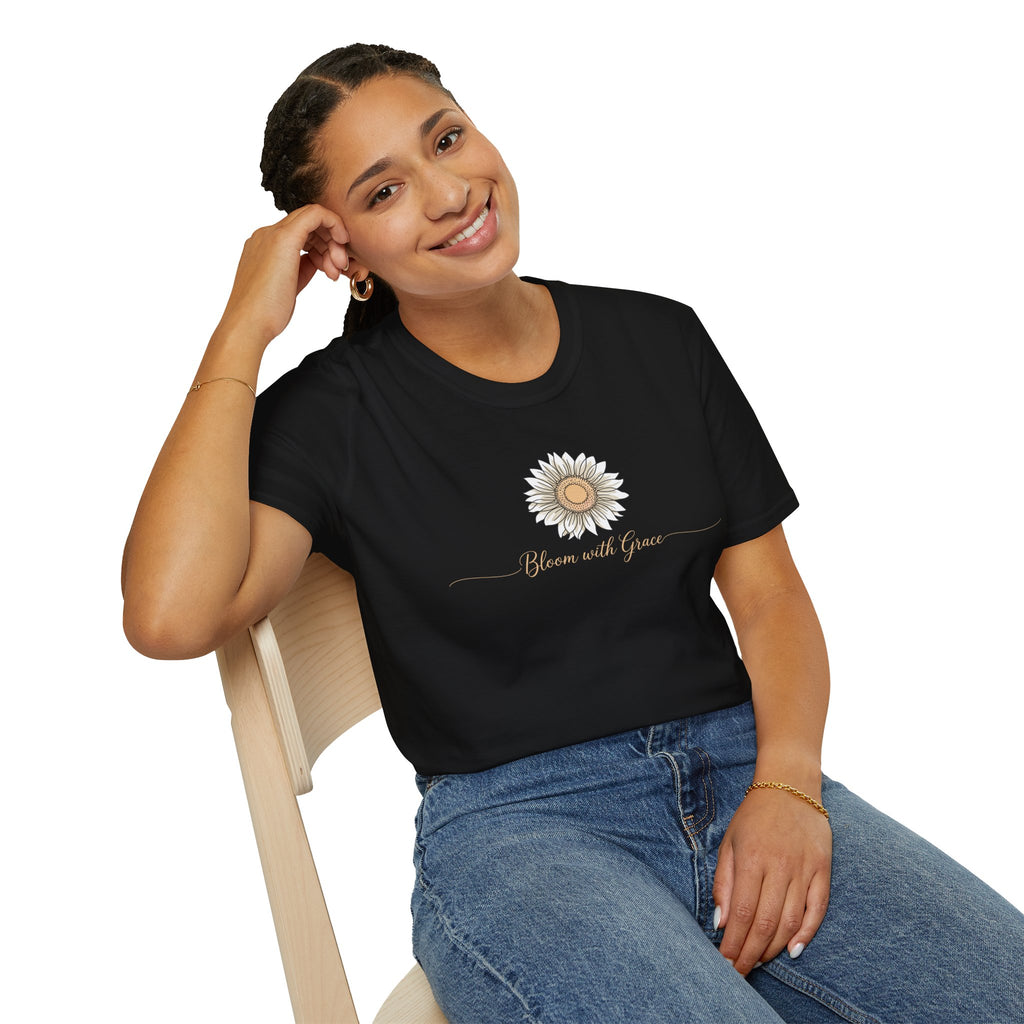 “Bloom with Grace” Sunflower T-Shirt — Floral Inspirational Graphic Tee