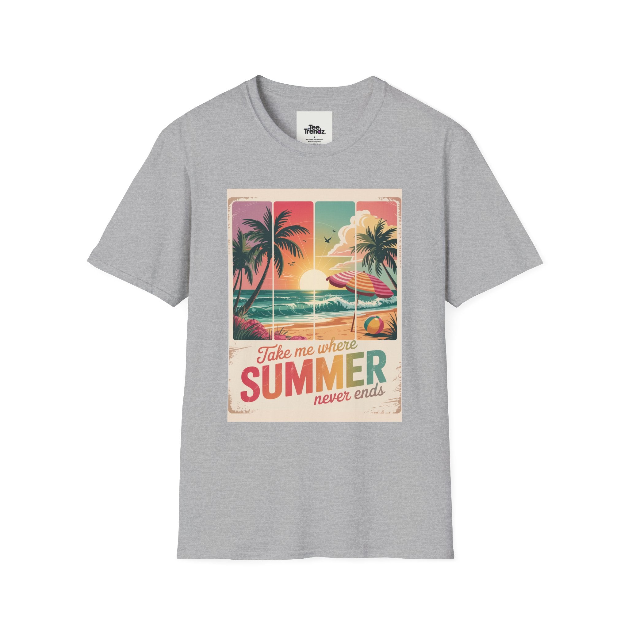 Summer Never Ends T-Shirt – Vintage Beach Sunset Graphic Tee