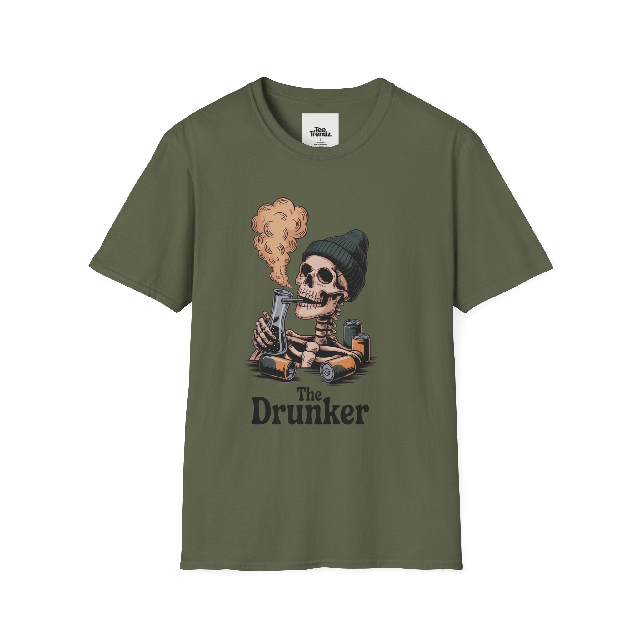 Skull Smoker T‑Shirt — "The Drunker" Vintage Skeleton Graphic Tee
