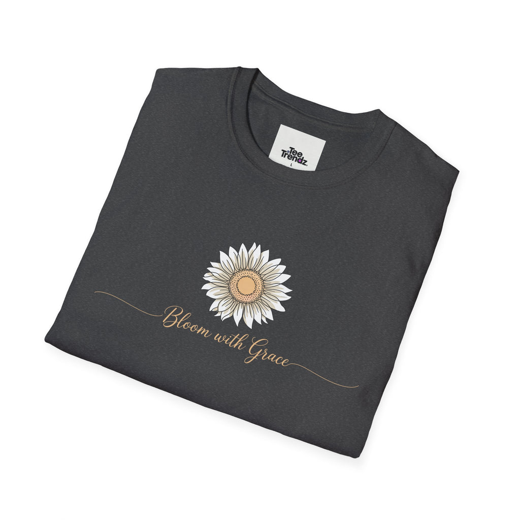 “Bloom with Grace” Sunflower T-Shirt — Floral Inspirational Graphic Tee