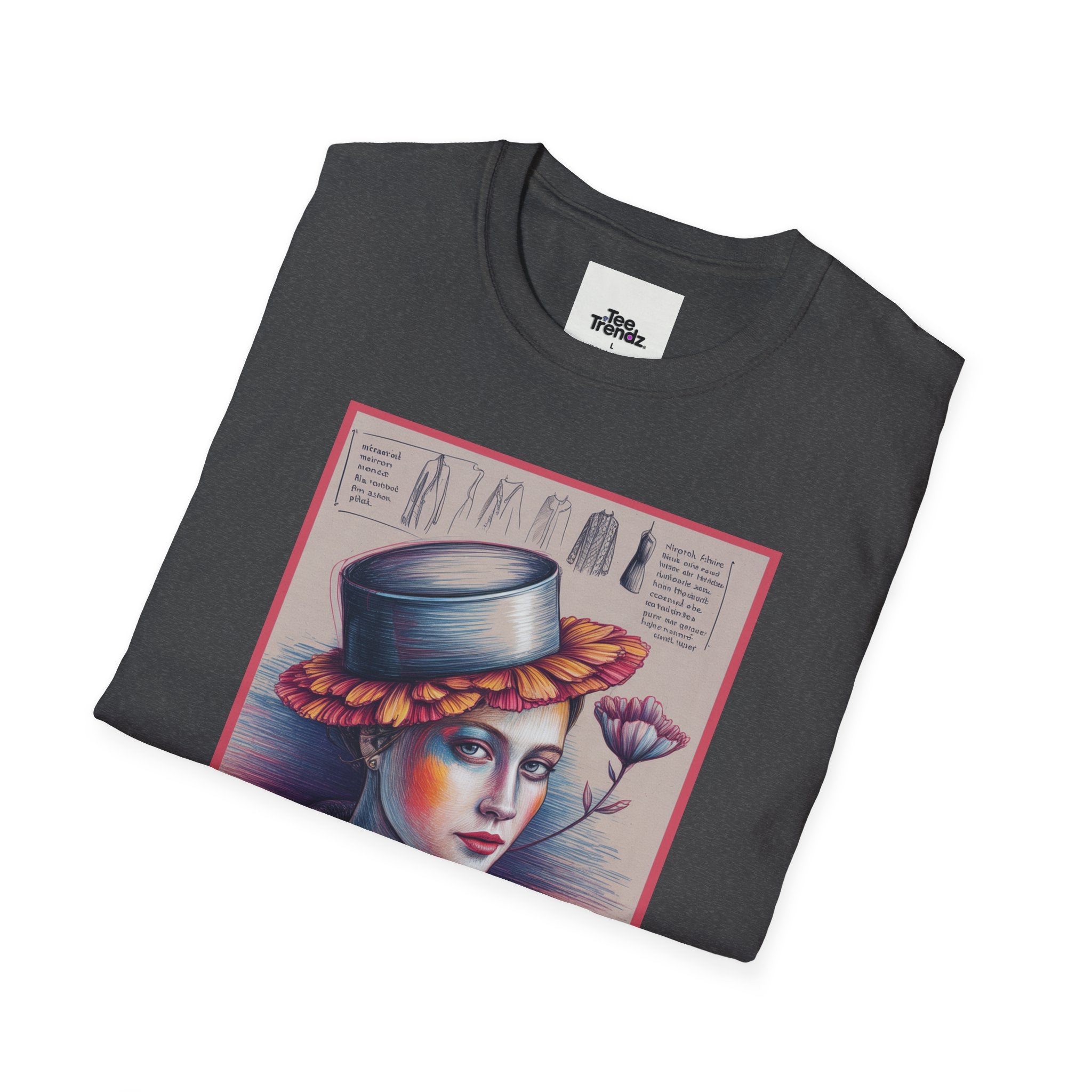 Vintage Portrait T-Shirt — Floral Hat Illustration