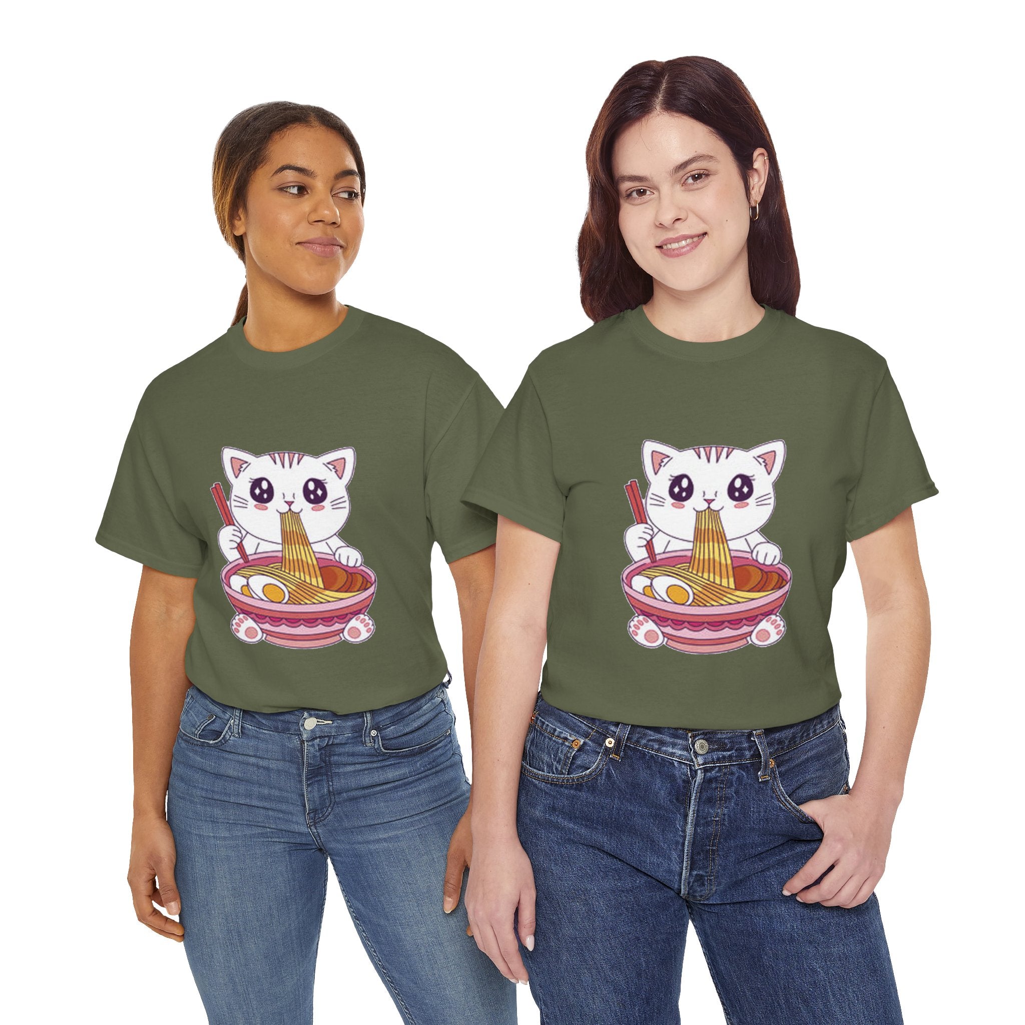 Cute Cat Ramen Tee – Kawaii Kitty Eating Noodles Graphic Shirt