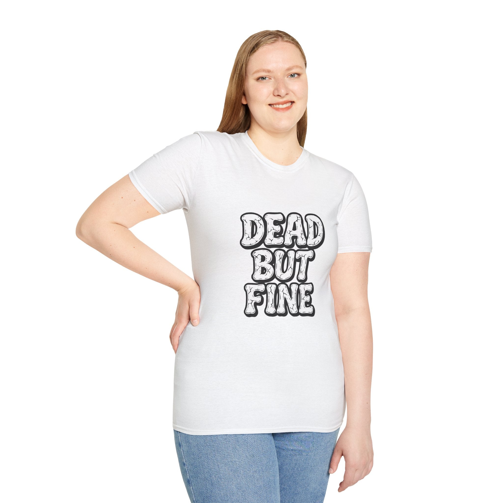 T-Shirt — "Dead But Fine" Gothic Bubble Letter Tee